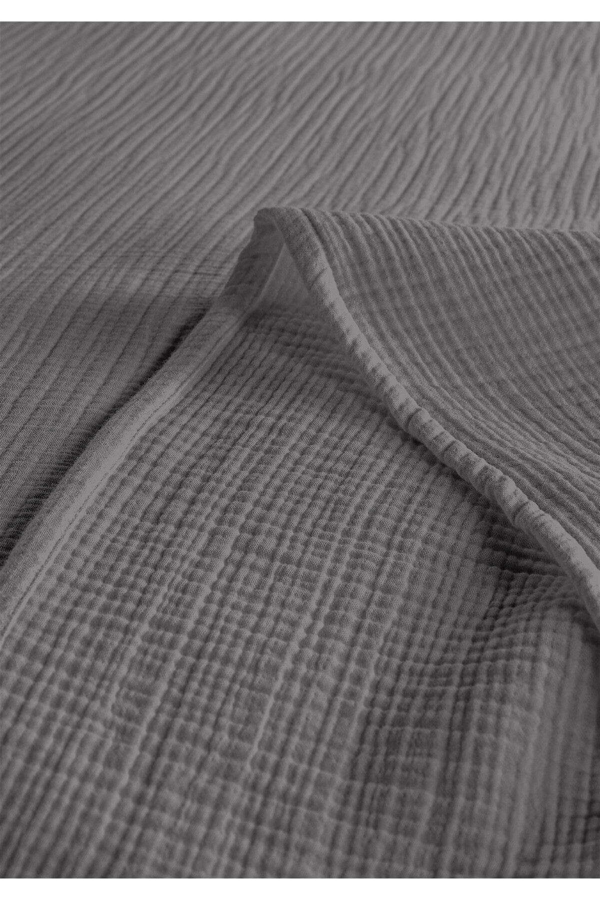 % 100 Doğal Pamuk 4 Kat Müslin Lüks Tek Kişilik Pike Takımı 160x230cm - Koyu Gri̇