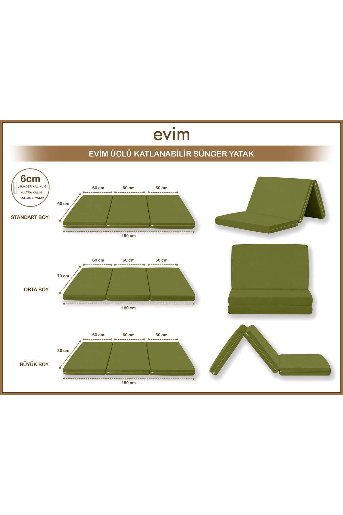 Canvas Açık Bej Fermuarlı Katlanabilir Yer Yatağı Yer Minderi 6cm