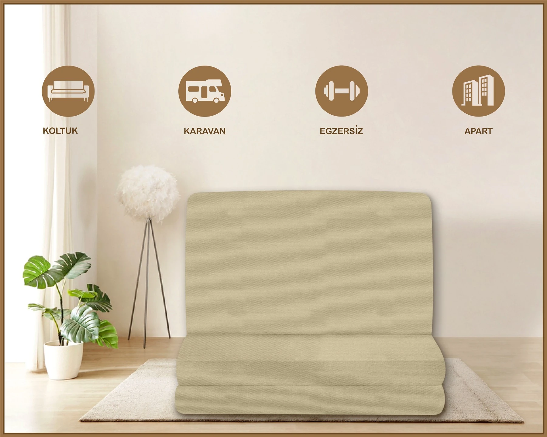 Canvas  Fermuarlı Katlanabilir Yer Yatağı Yer Minderi 60x180x6cm - Açik bej