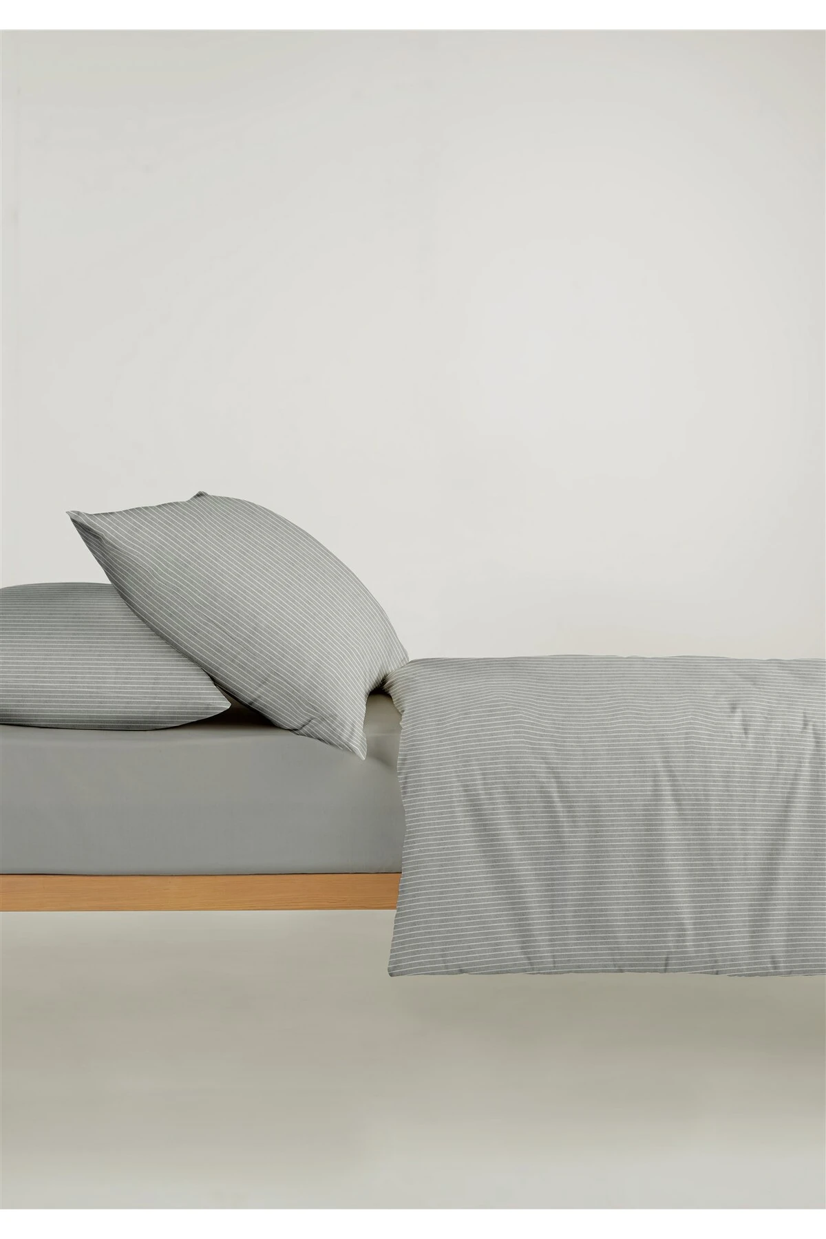 Line %100 Pamuk Ranforce Akay Ipliği Boyalı Nevresim Takımı Tek Kişilik - 160x220 cm - akay koyu gri̇