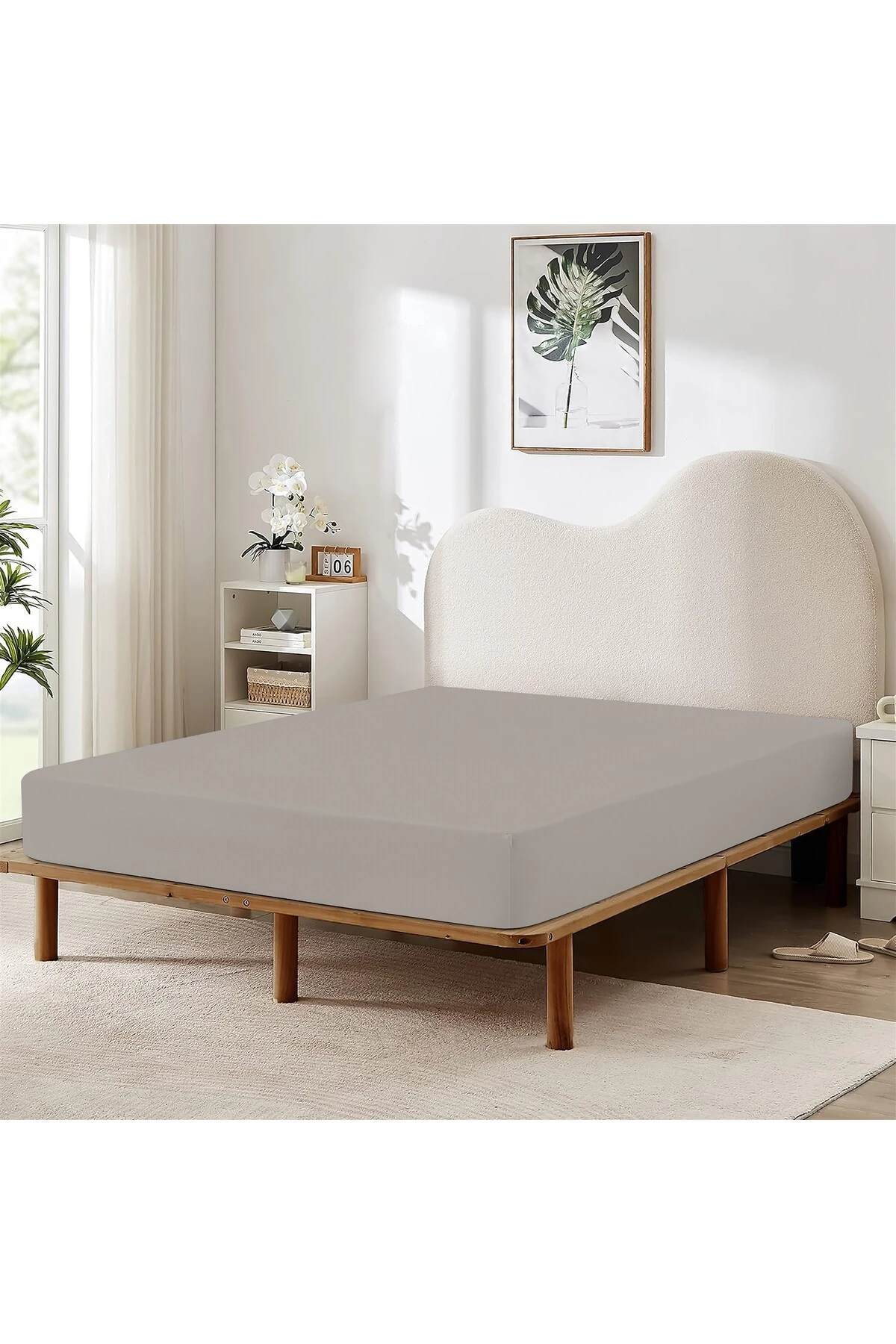 %100 Pamuk Penye Lastikli Çarşaf - Gri̇