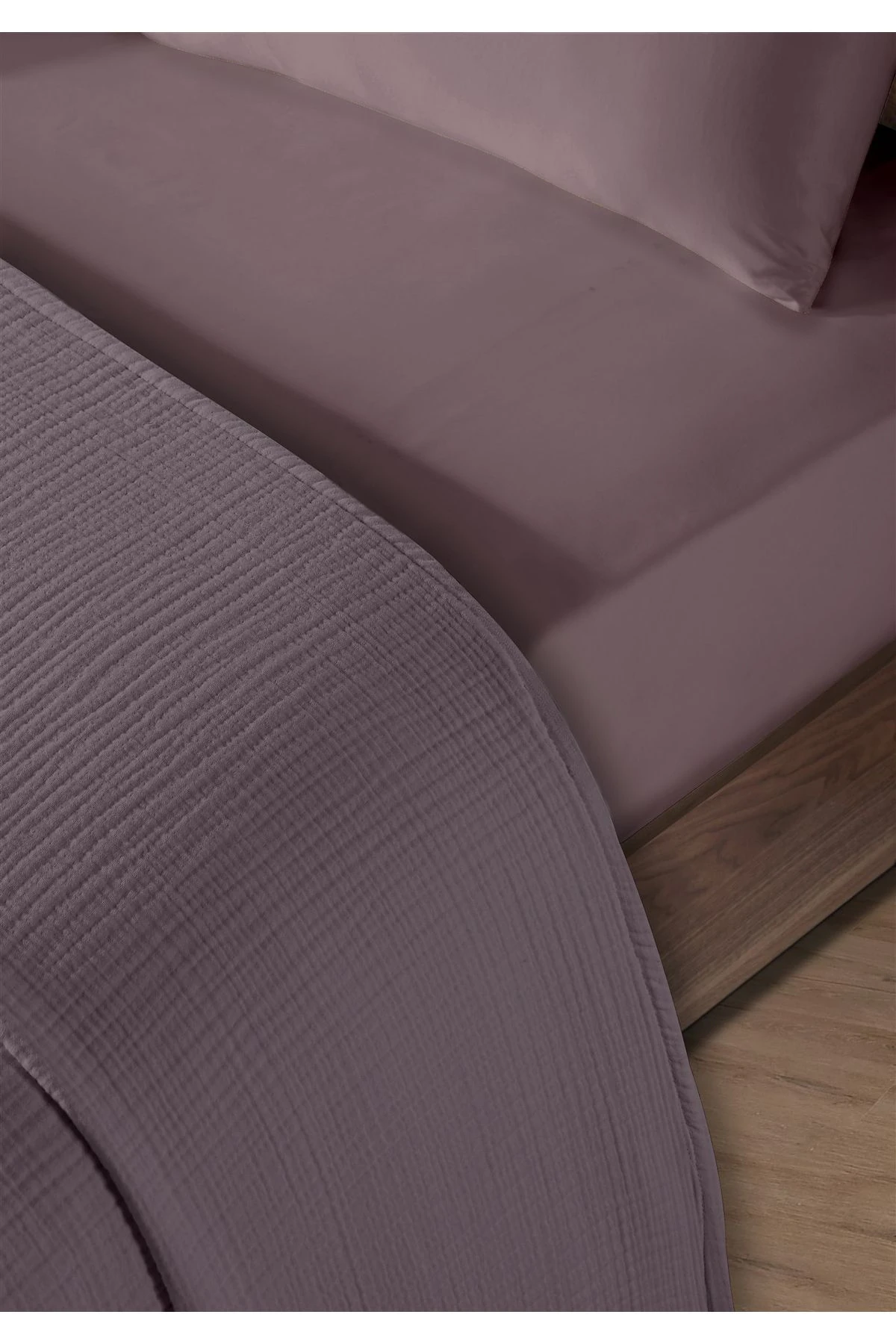% 100 Doğal Pamuk 4 Kat Müslin Lüks Tek Kişilik Pike Takımı 160x230cm - Koyu Li̇la
