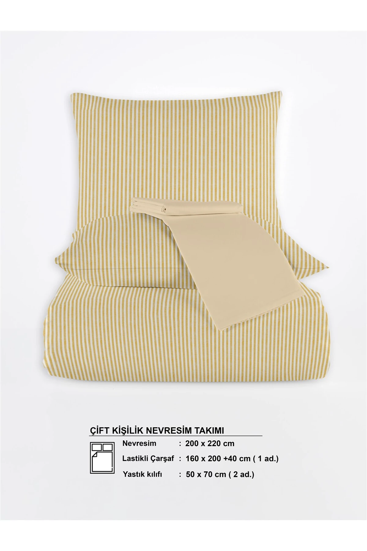 Mira %100 Pamuk Ranforce Yezra Ipliği Boyalı Nevresim Takımı Çift Kişilik - 200x220 Cm - sari