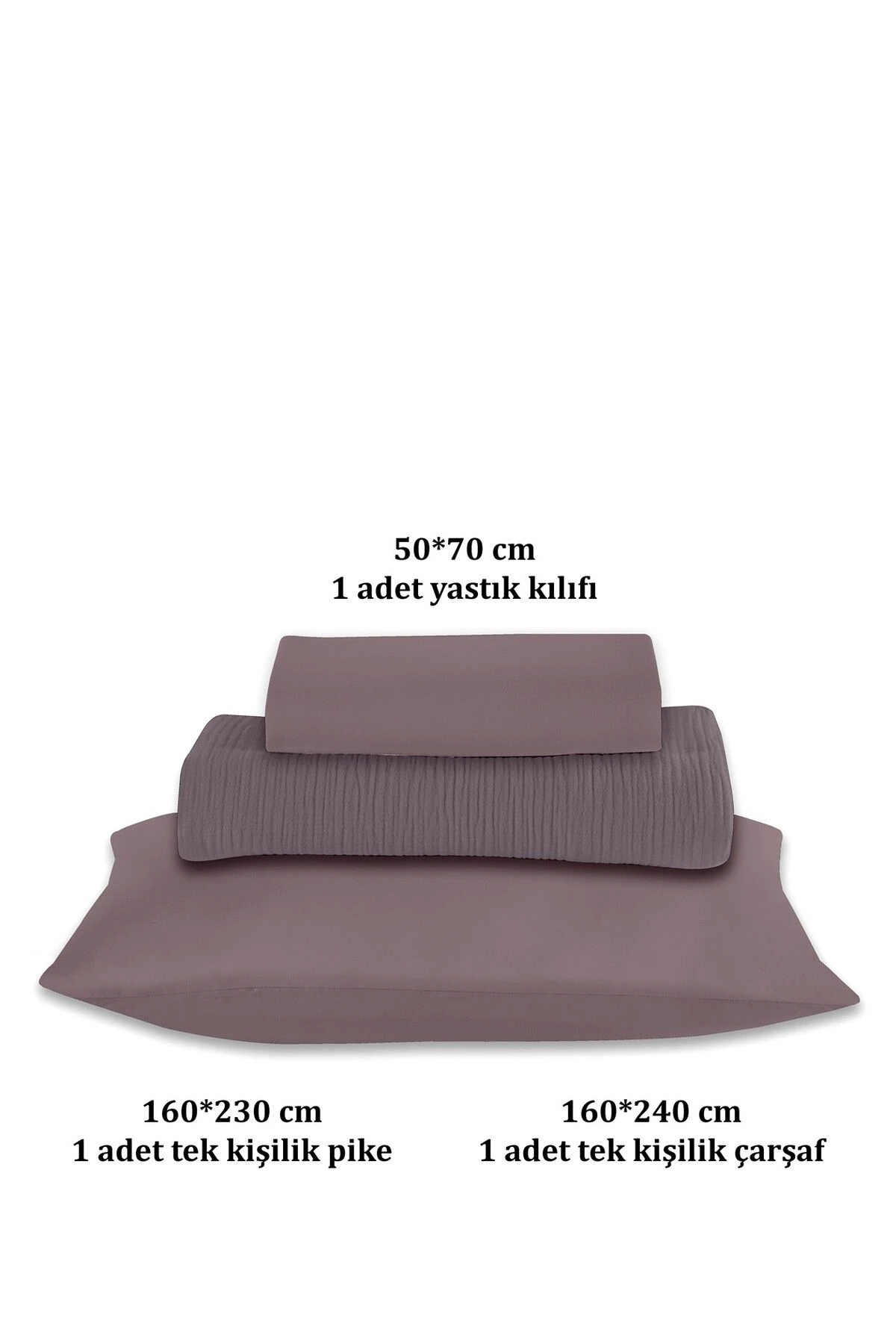 % 100 Doğal Pamuk 4 Kat Müslin Lüks Tek Kişilik Pike Takımı 160x230cm - Koyu Li̇la