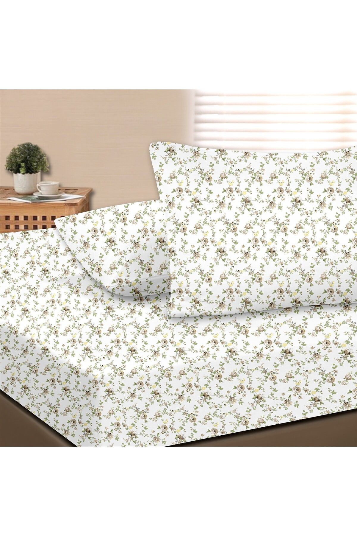 Arora %100 Pamuk Çift Kişilik Lastikli Çarşaf Seti - 160x200+30 cm - Bej