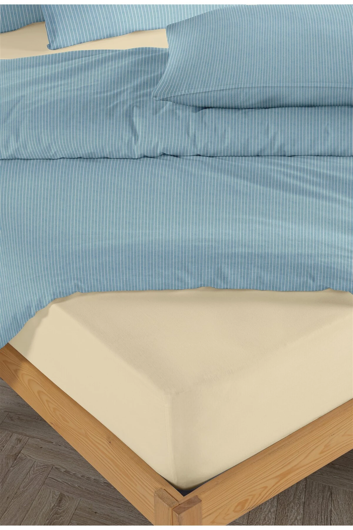 Chıc %100 Pamuk Ranforce Akay  Ipliği Boyalı Nevresim Takımı Çift Kişilik - 200x220 cm - Mavi̇