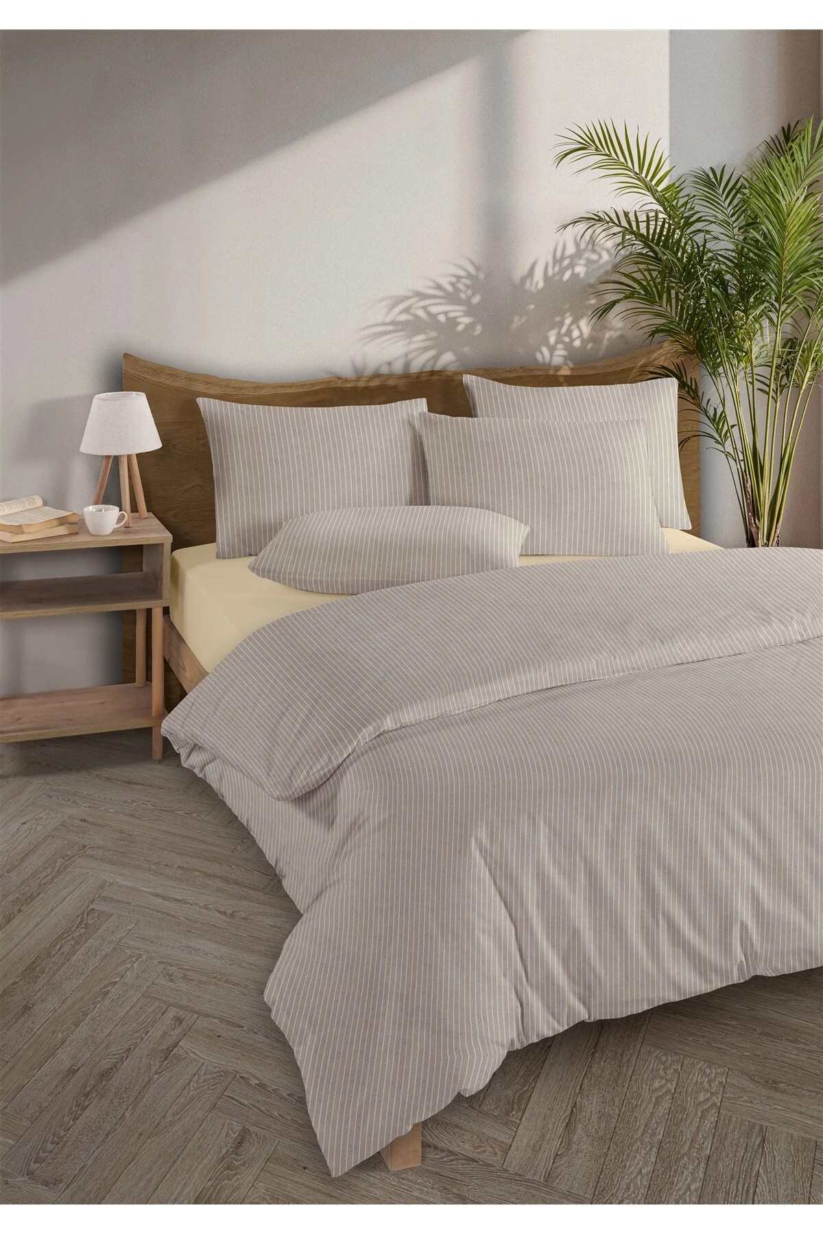 Chıc %100 Pamuk Ranforce Akay  Ipliği Boyalı Nevresim Takımı Çift Kişilik - 200x220 cm - Bej