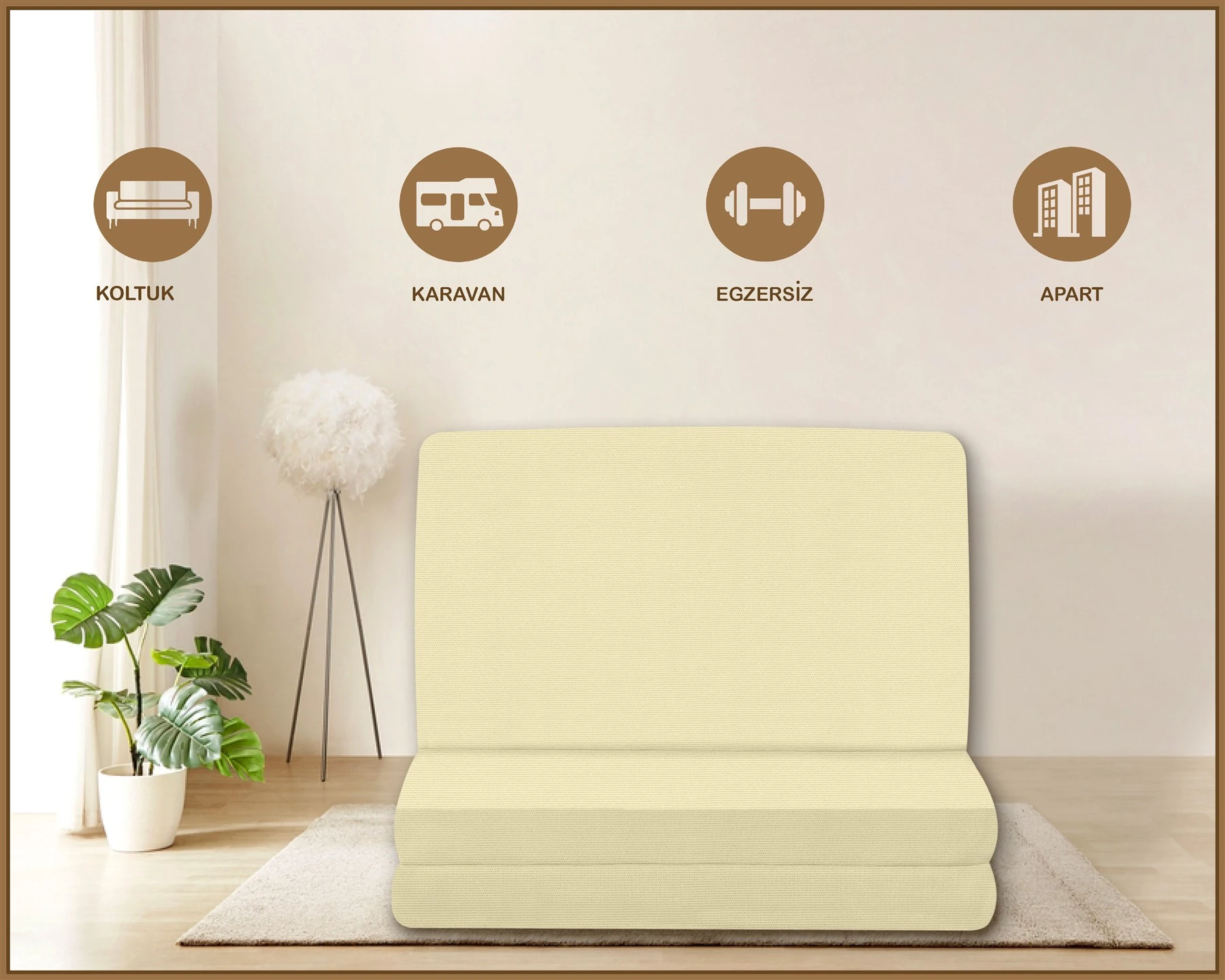 Canvas  Fermuarlı Katlanabilir Yer Yatağı Yer Minderi 60x180x6cm - Ekru