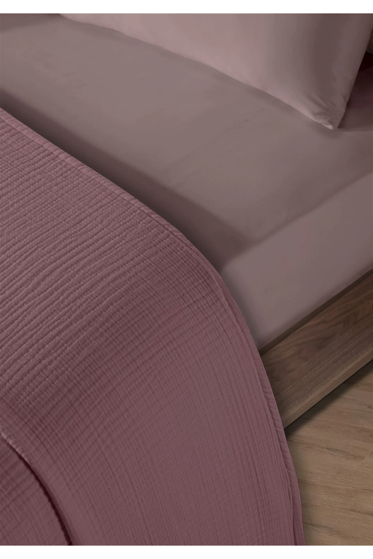 % 100 Doğal Pamuk 4 Kat Müslin Lüks Tek Kişilik Pike Takımı 160x230cm - Gül Kurusu