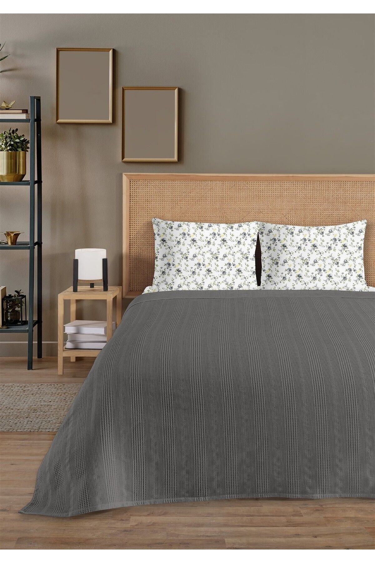 %100 Pamuk Exclusive Antrasit Tek Kişilik Pike Takımı 160 x 230 cm