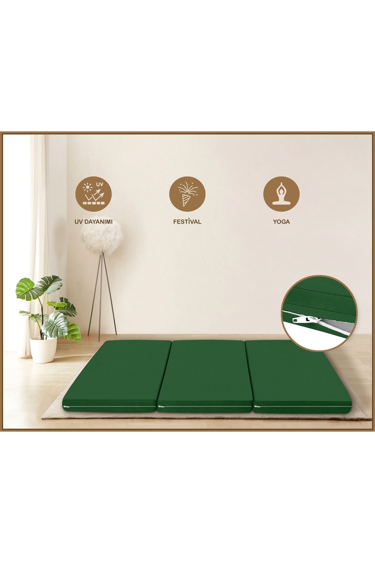 Canvas Açık Bej Fermuarlı Katlanabilir Yer Yatağı Yer Minderi 6cm