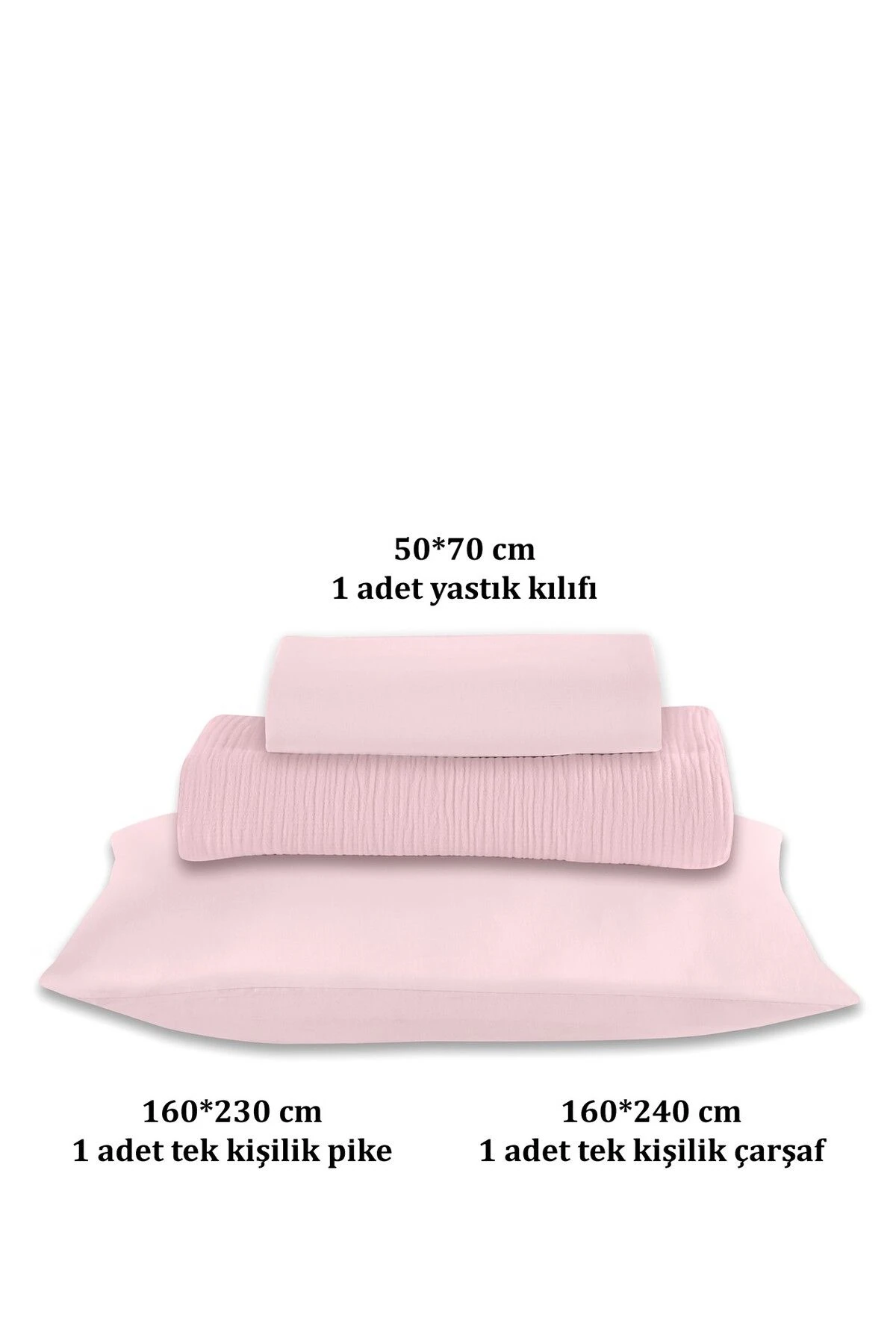 % 100 Doğal Pamuk 4 Kat Müslin Lüks Tek Kişilik Pike Takımı 160x230cm - Pembe