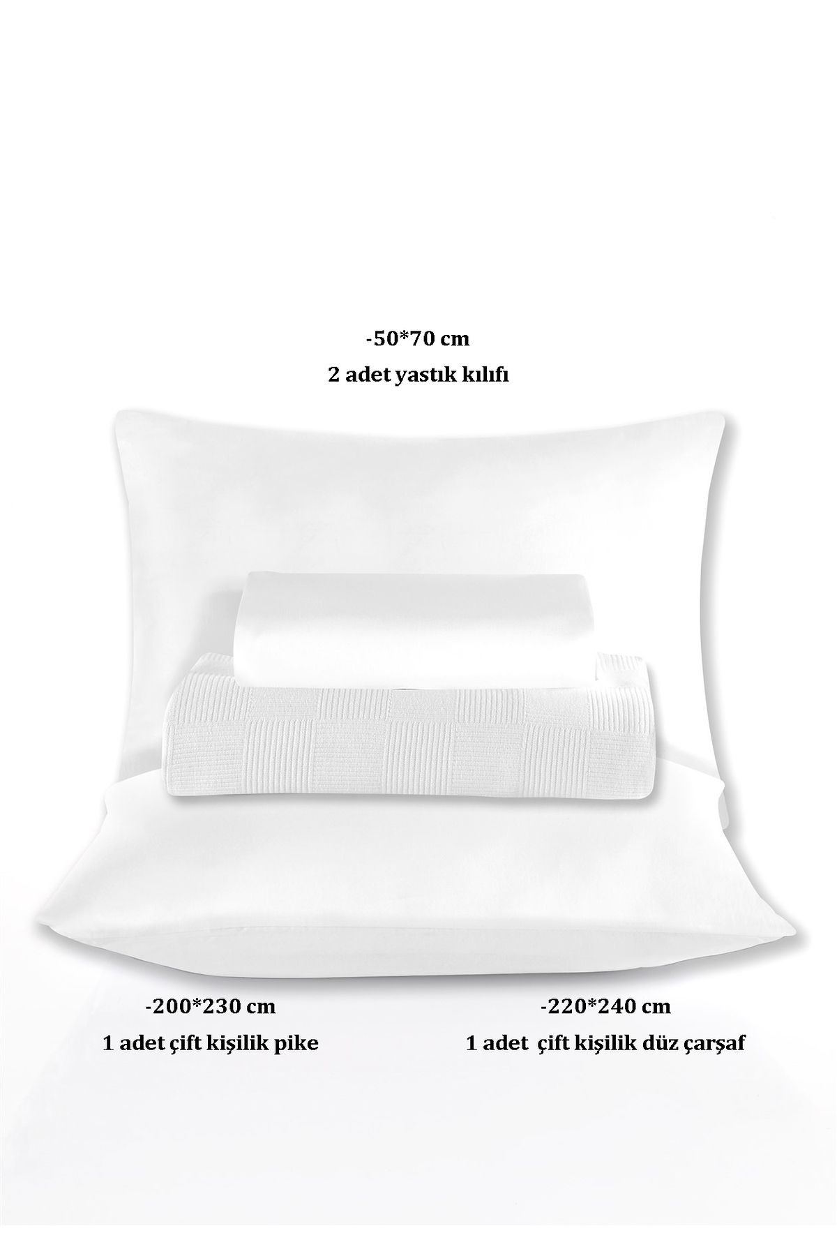 %100 Pamuk Çift Kişilik Beyaz Otel Pike Takım 200 x 230 cm