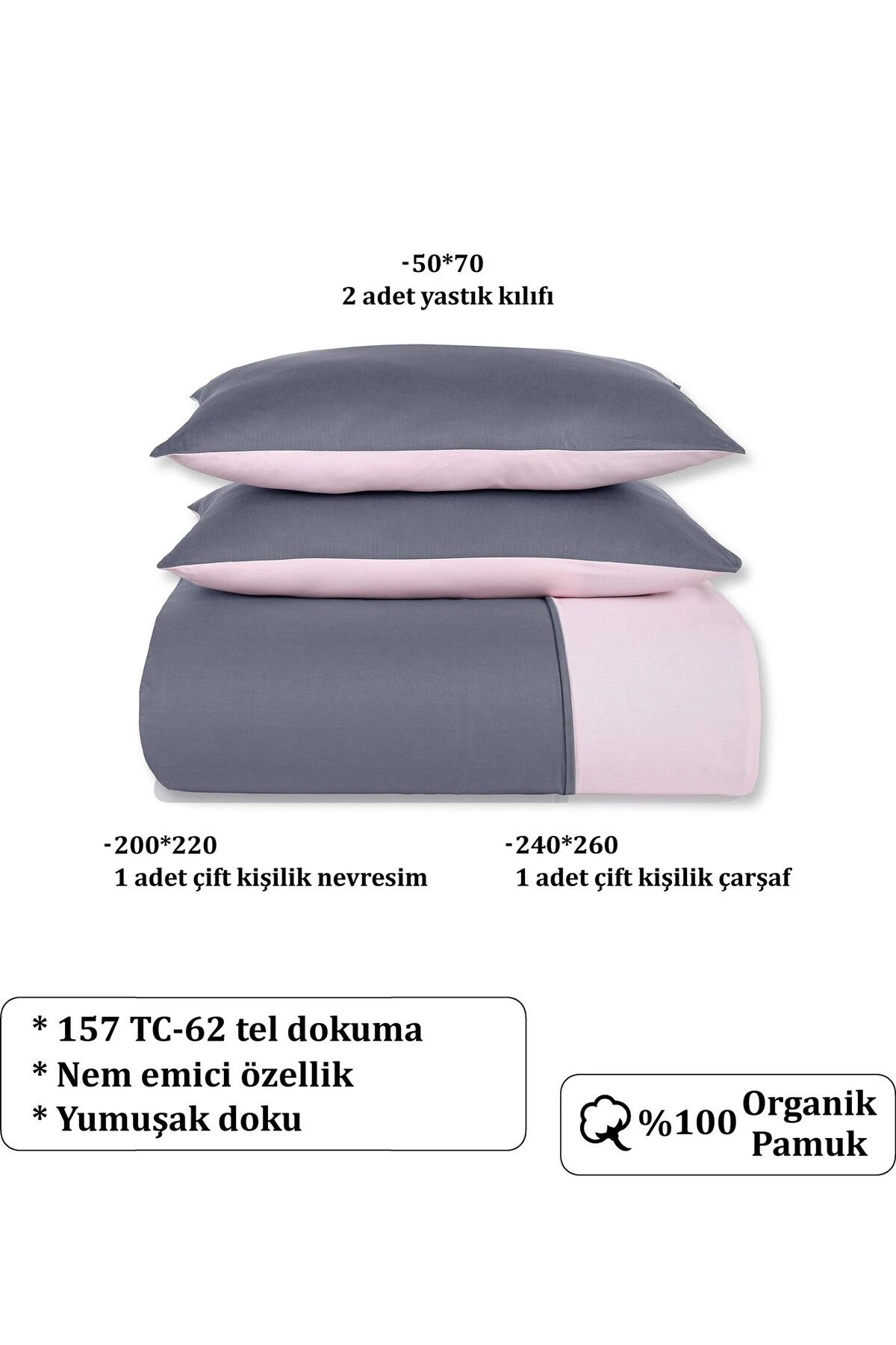 Organik Pamuk Akfil Çift Taraflı Nevresim Takımı Çift Kişilik 200x220 cm