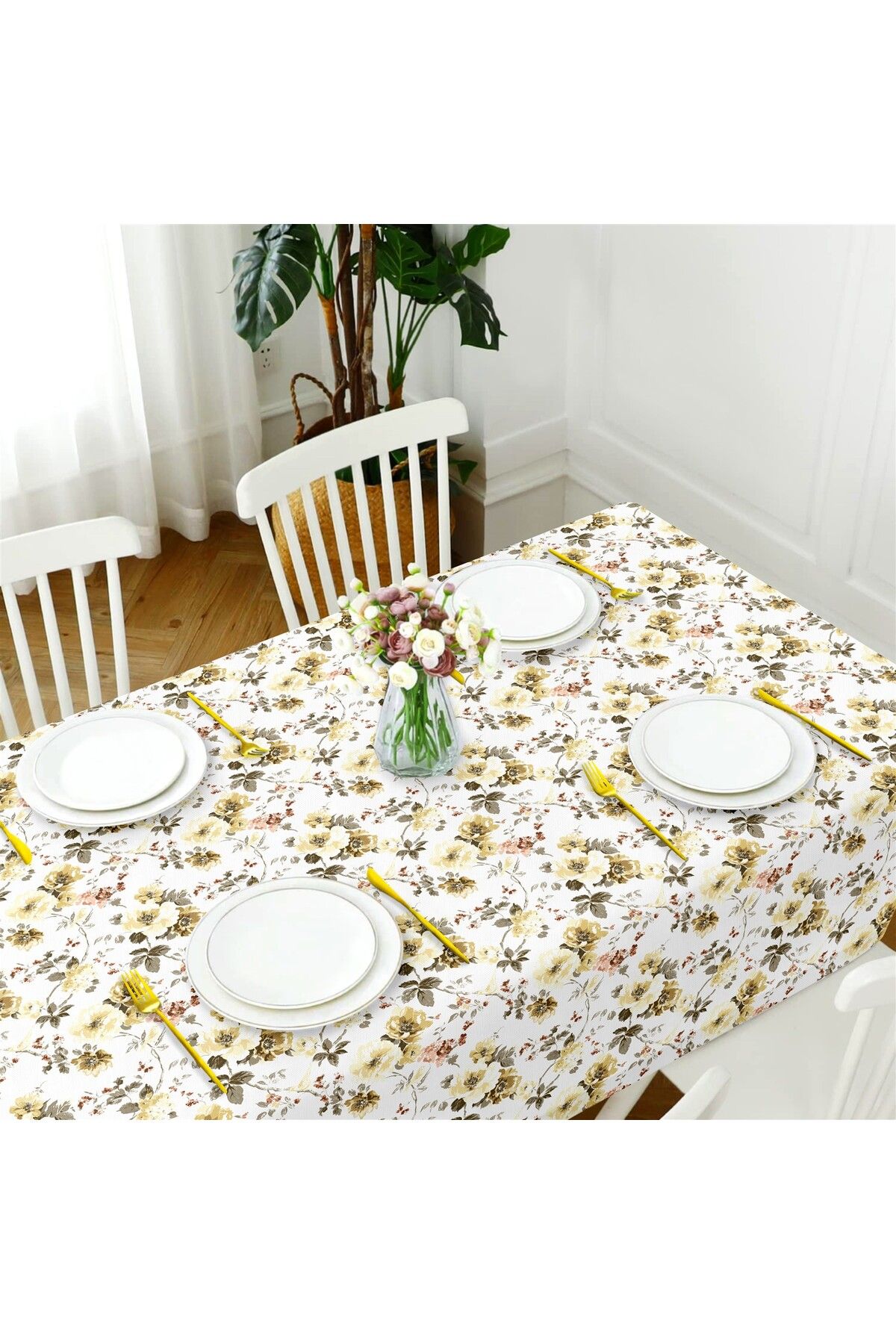 Canvas Desenli Sıvı Geçirmez Leke Tutmaz Masa Örtüsü