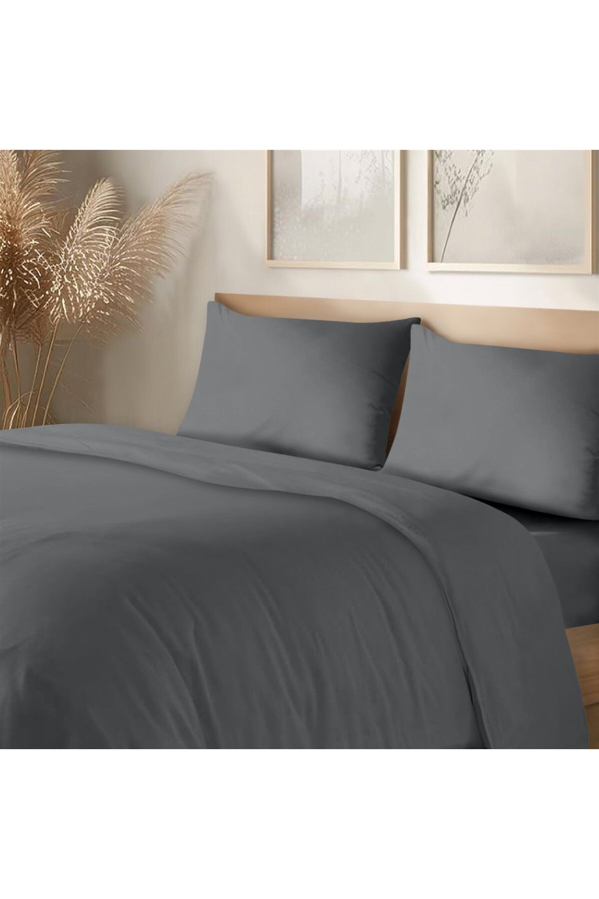 Organik Pamuk Akfil Nevresim Takımı  Tek Kişilik 160x220 cm - Koyu Gri̇