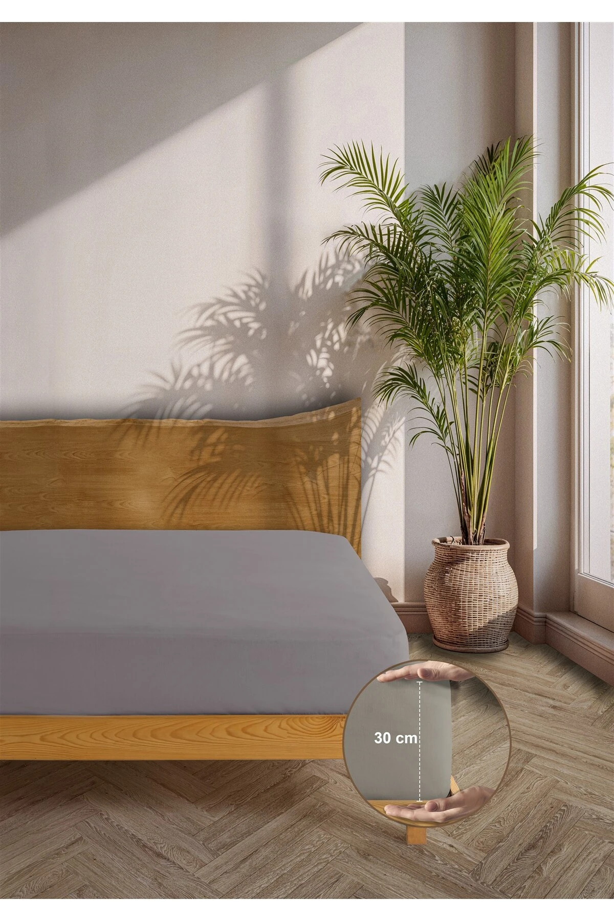 Naria Ranforce %100 Pamuk Lastikli Çarşaf - Koyu Gri̇