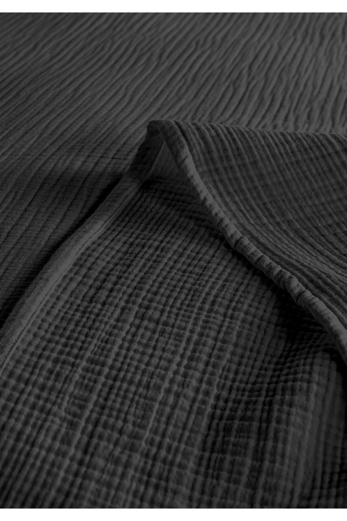 % 100 Doğal Pamuk 4 Kat Müslin Lüks Tek Kişilik Pike Takımı 160x230cm - Si̇yah