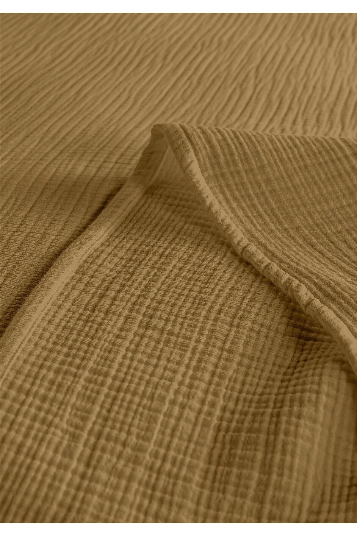% 100 Doğal Pamuk 4 Kat Müslin Lüks Çift Kişilik Pike Takımı  200x230cm - Hardal