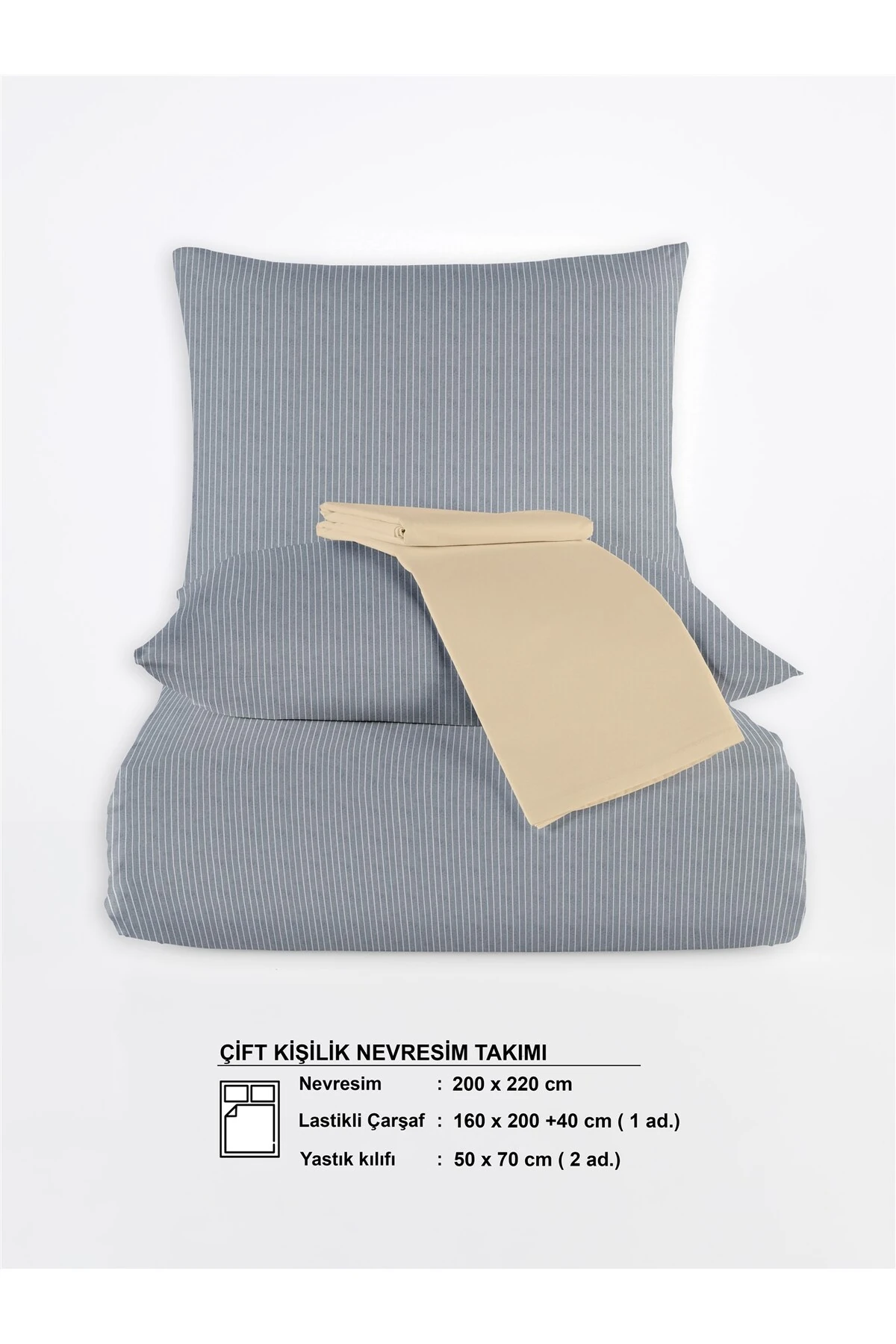 Chıc %100 Pamuk Ranforce Akay  Ipliği Boyalı Nevresim Takımı Çift Kişilik - 200x220 cm - Laci̇vert