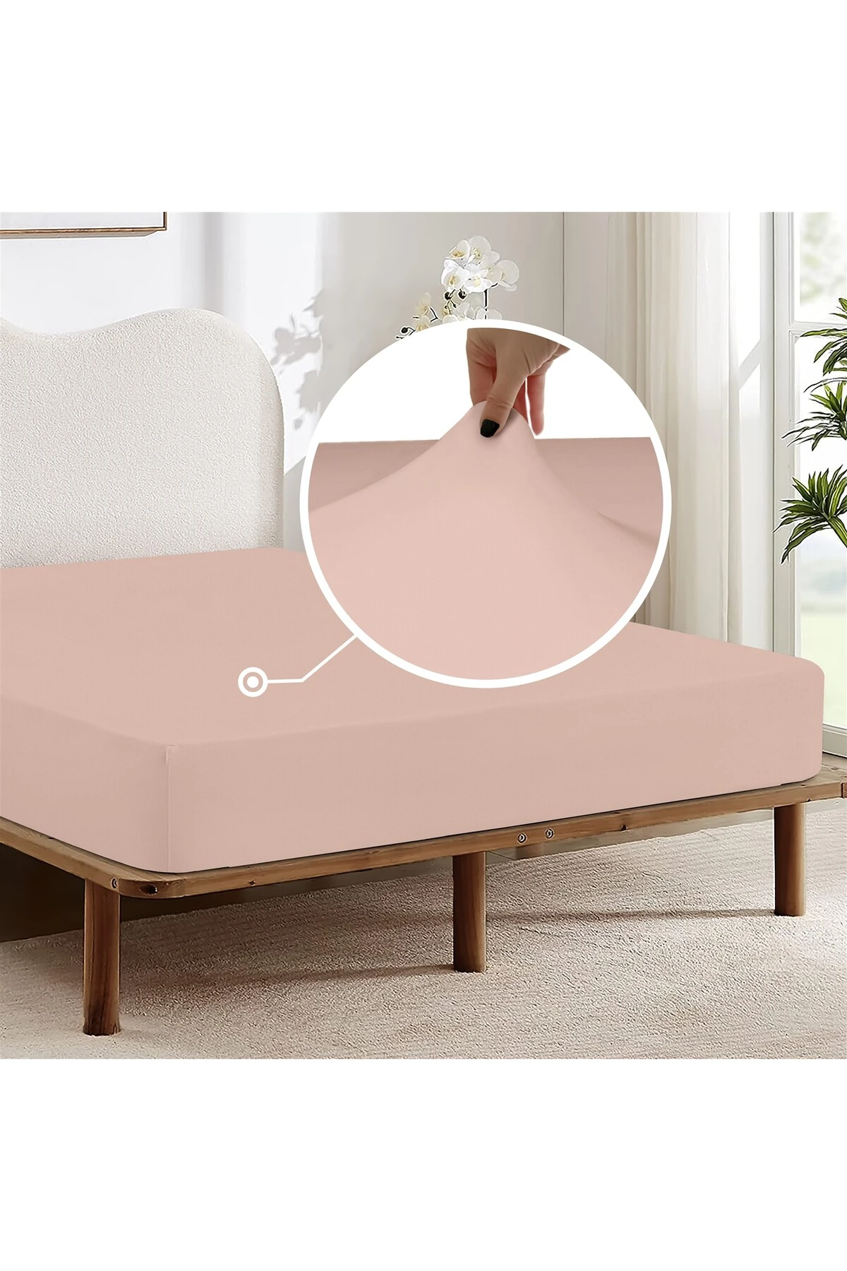 %100 Pamuk Penye Lastikli Çarşaf - Pudra