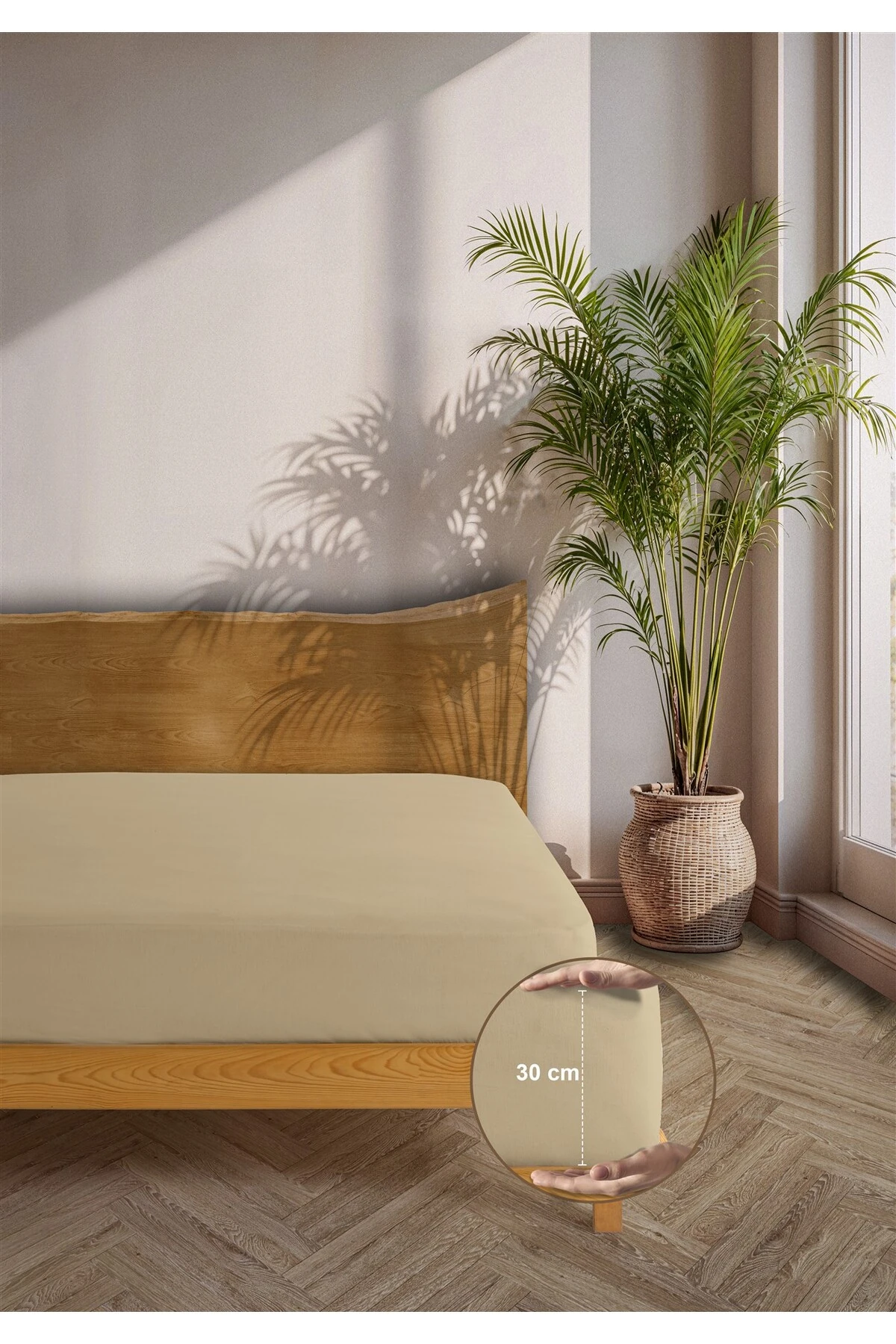 Naria Ranforce %100 Pamuk Lastikli Çarşaf - Açik bej