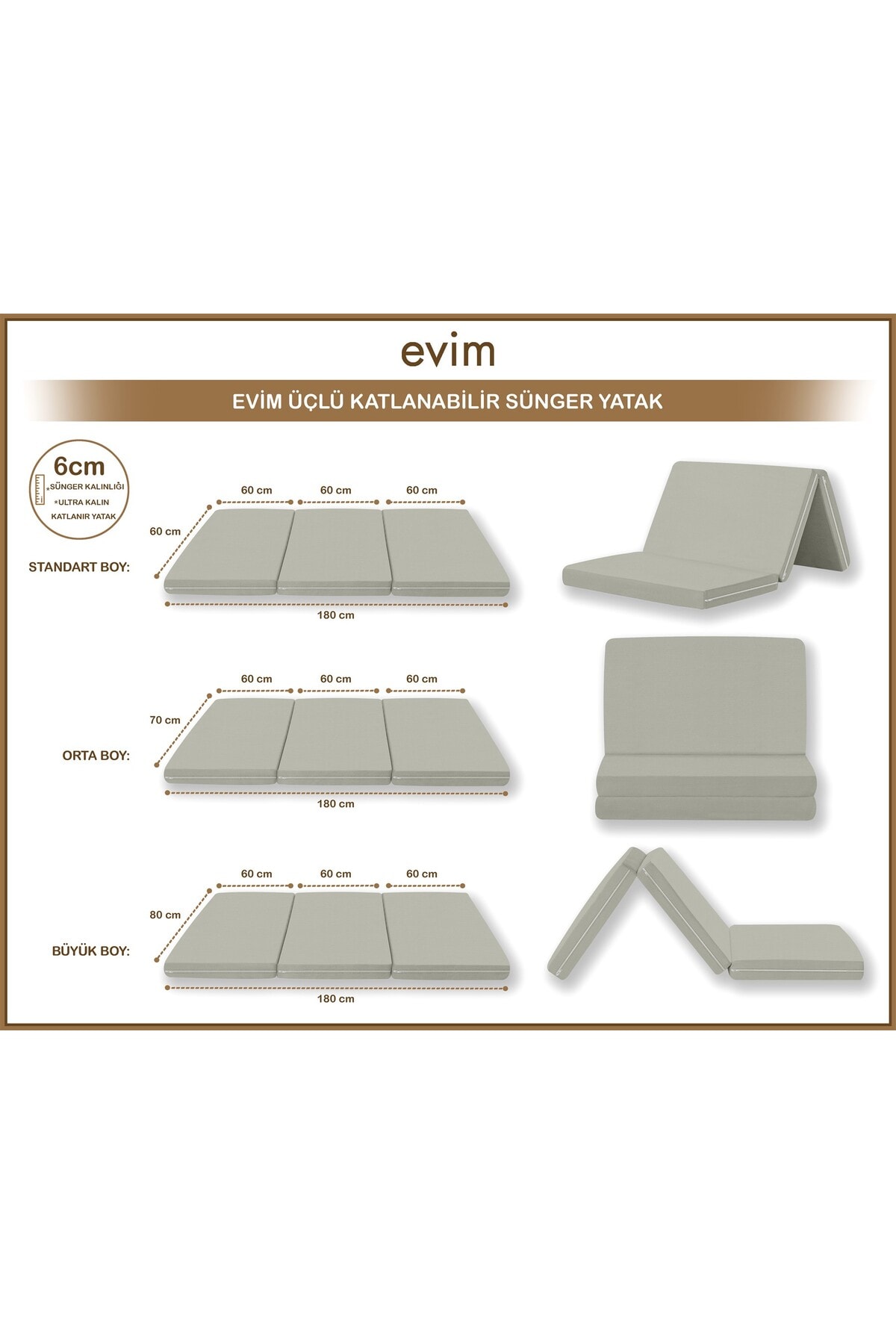Canvas Açık Bej Fermuarlı Katlanabilir Yer Yatağı Yer Minderi 6cm