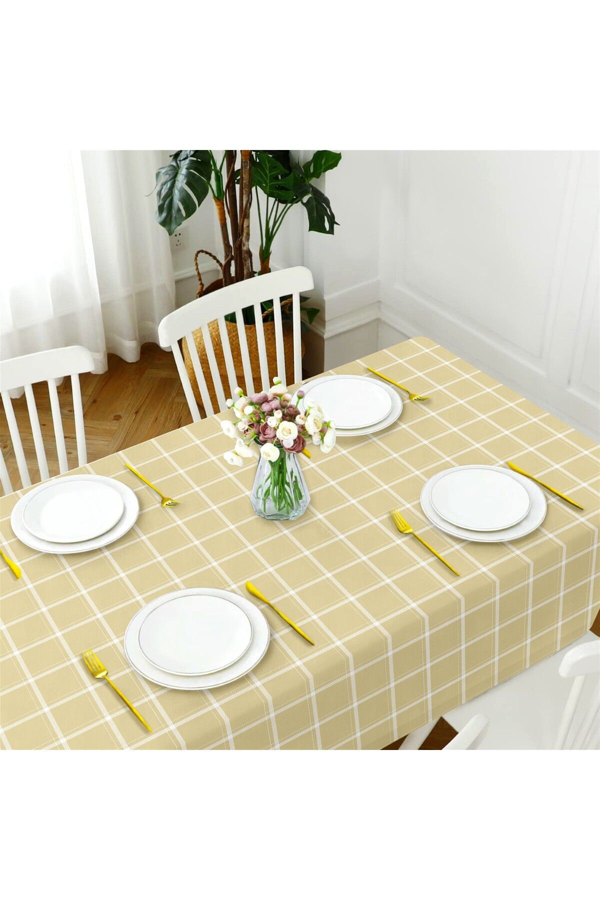 Canvas Desenli  Sıvı Geçirmez Leke Tutmaz Masa Örtüsü