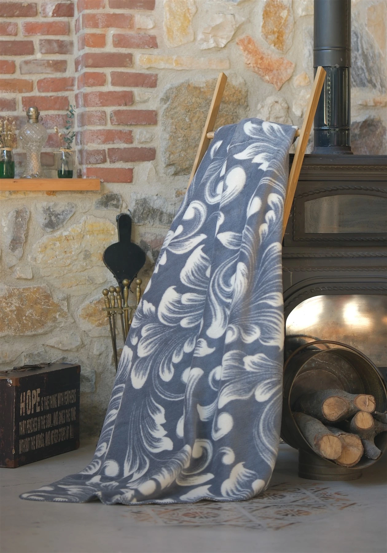 Bloom Pamuklu Battaniye Tek Kişilik 150x200 cm - Koyu Gri̇