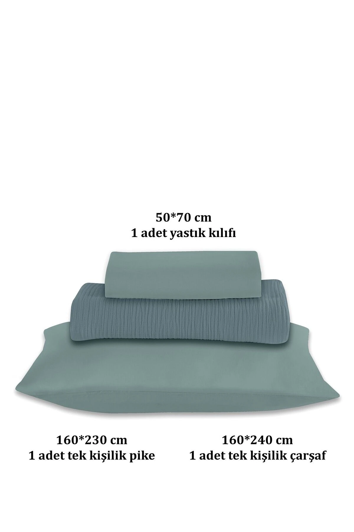 % 100 Doğal Pamuk 4 Kat Müslin Lüks Tek Kişilik Pike Takımı 160x230cm - Petrol
