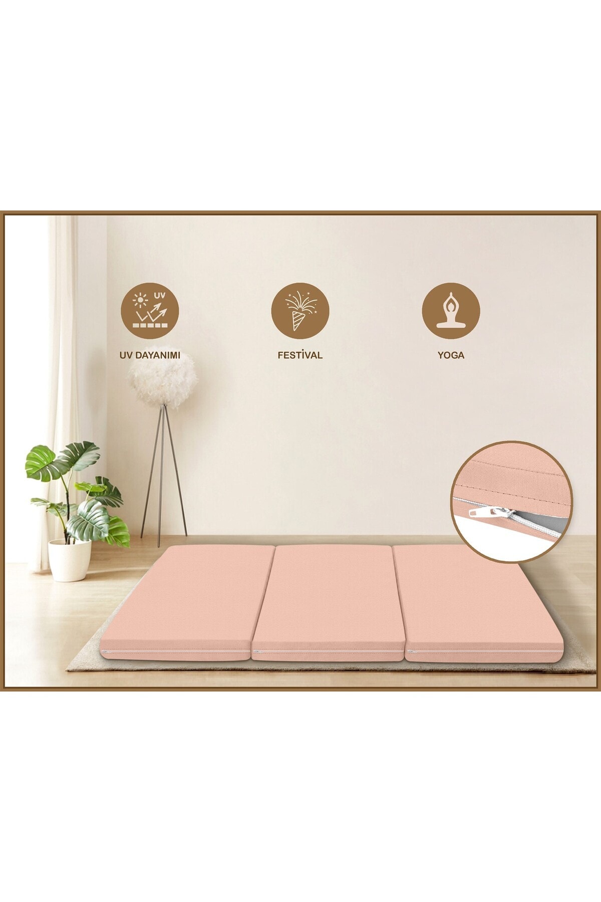 Canvas Açık Pembe Fermuarlı Katlanabilir Yer Yatağı Yer Minderi 70x180x6cm