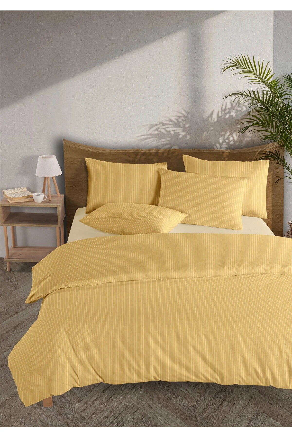 Chıc %100 Pamuk Ranforce Akay  Ipliği Boyalı Nevresim Takımı Çift Kişilik - 200x220 cm - sari