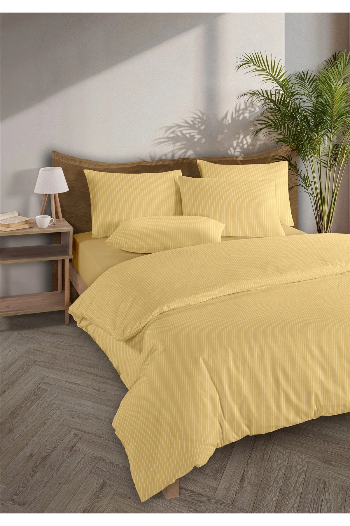 Line %100 Pamuk Ranforce Akay Ipliği Boyalı Nevresim Takımı Tek Kişilik - 160x220 cm - akay sari