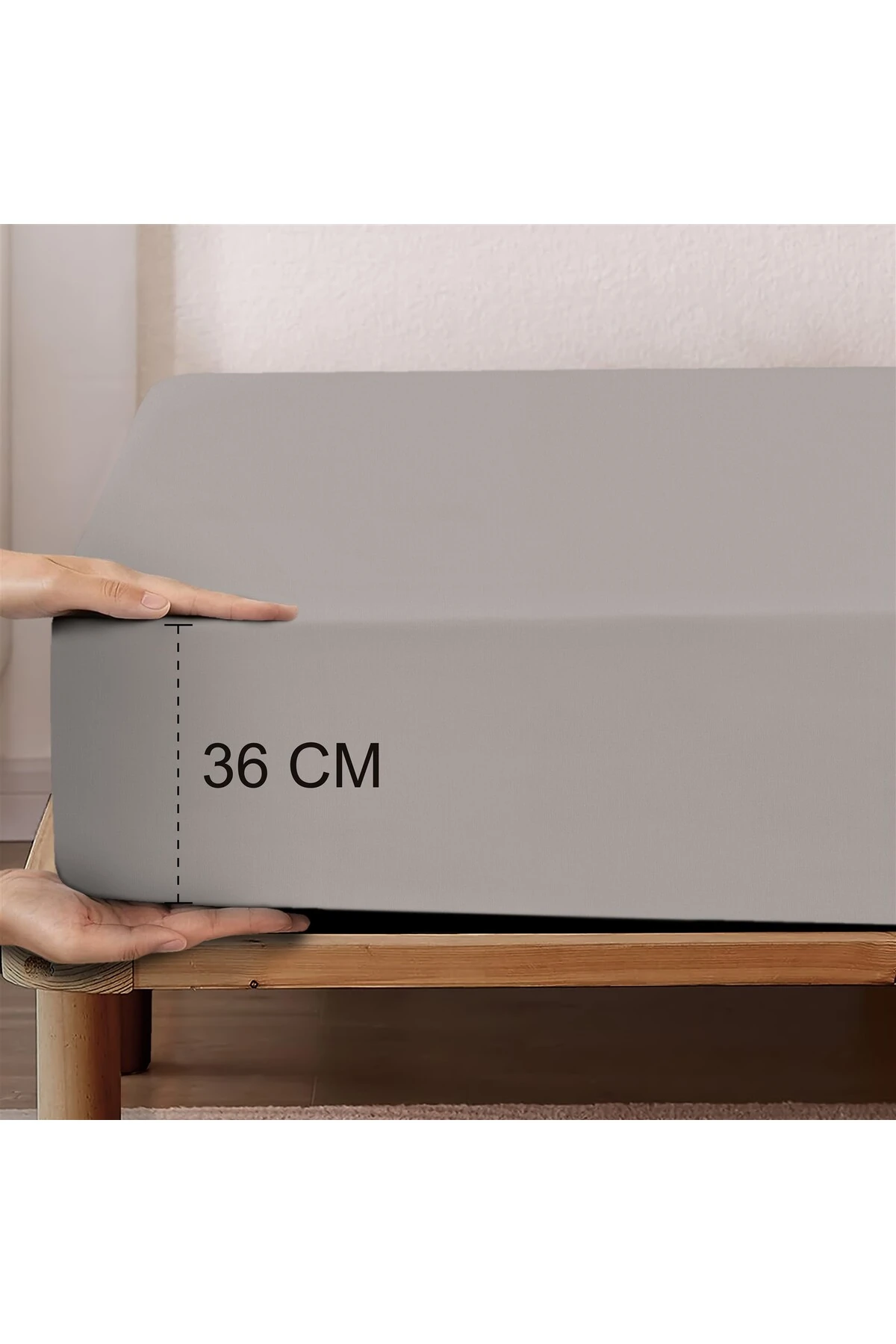 %100 Pamuk Penye Lastikli Çarşaf - Gri̇