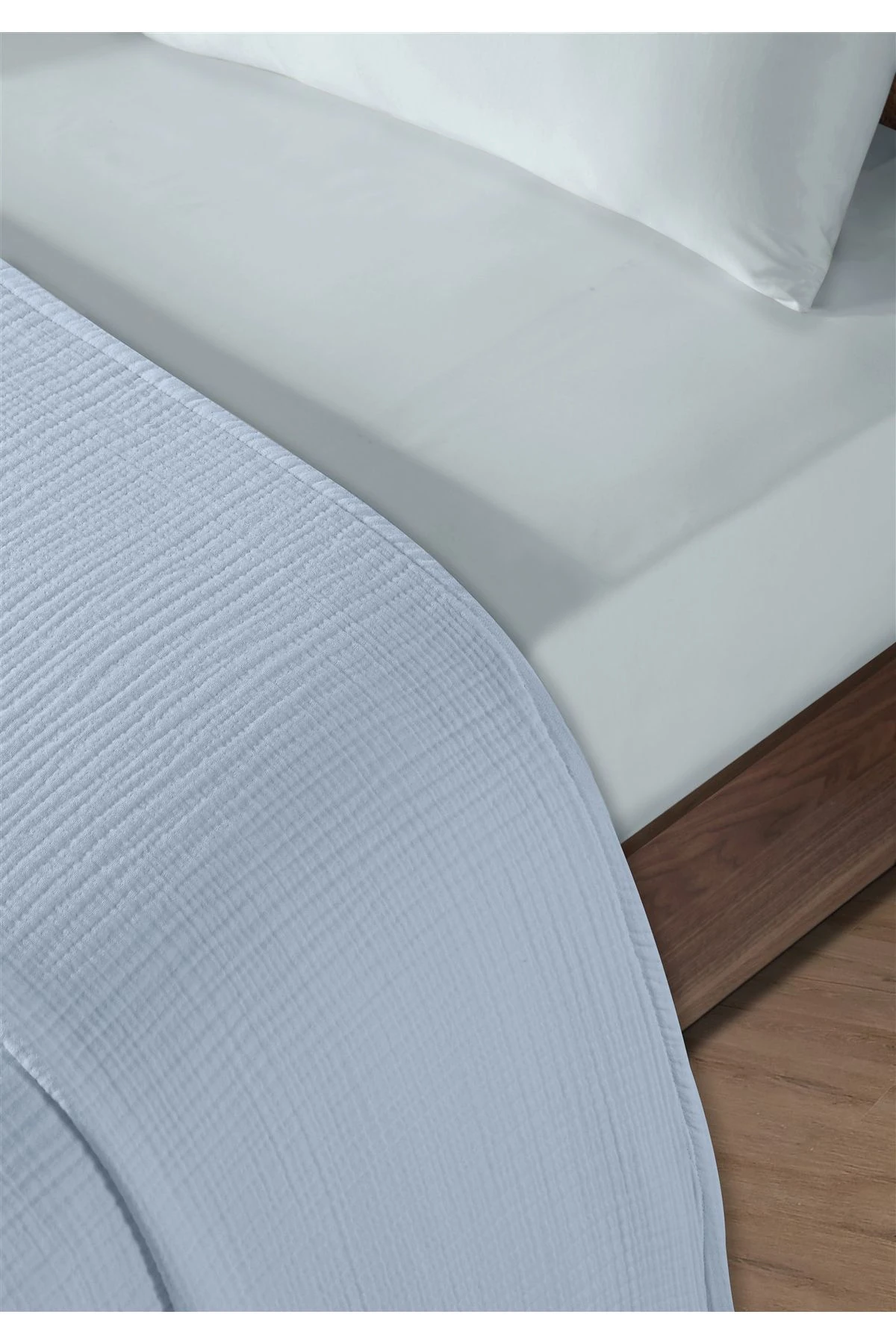 % 100 Doğal Pamuk 4 Kat Müslin Lüks Çift Kişilik Pike Takımı  200x230cm - Açık Mavi̇