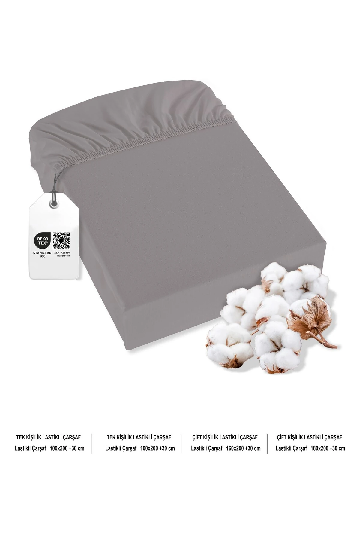 Naria Ranforce %100 Pamuk Lastikli Çarşaf - Koyu Gri̇