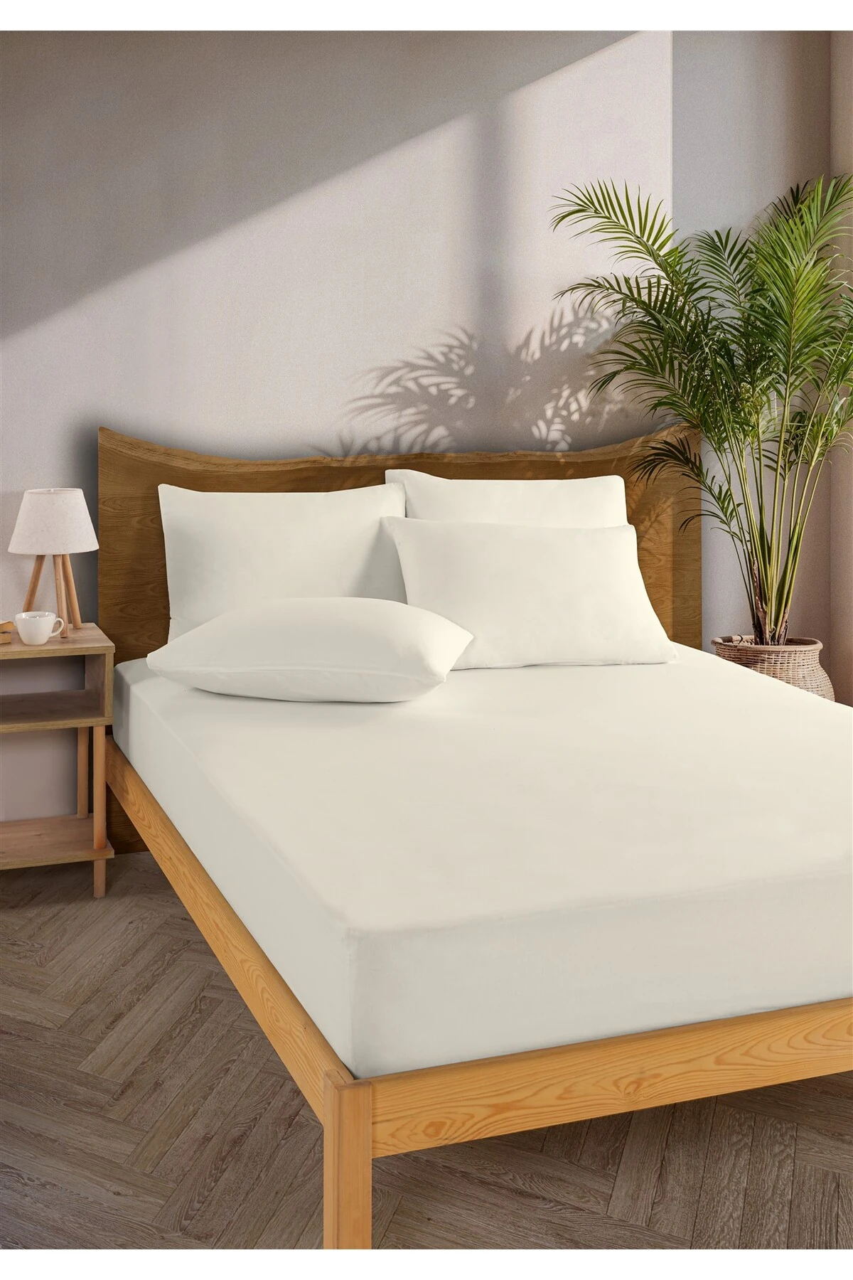 Siena Ranforce %100 Pamuk Lastikli Çarşaf Seti - kirik beyaz