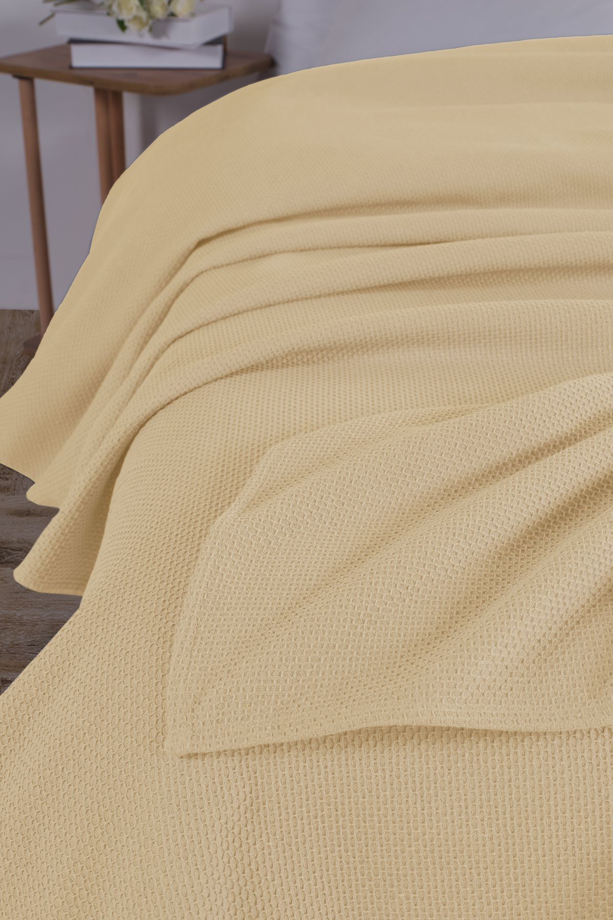 Pamuklu Petek Çok Amaçlı Örtü Çift Kişilik 200x230 cm - Açik sari