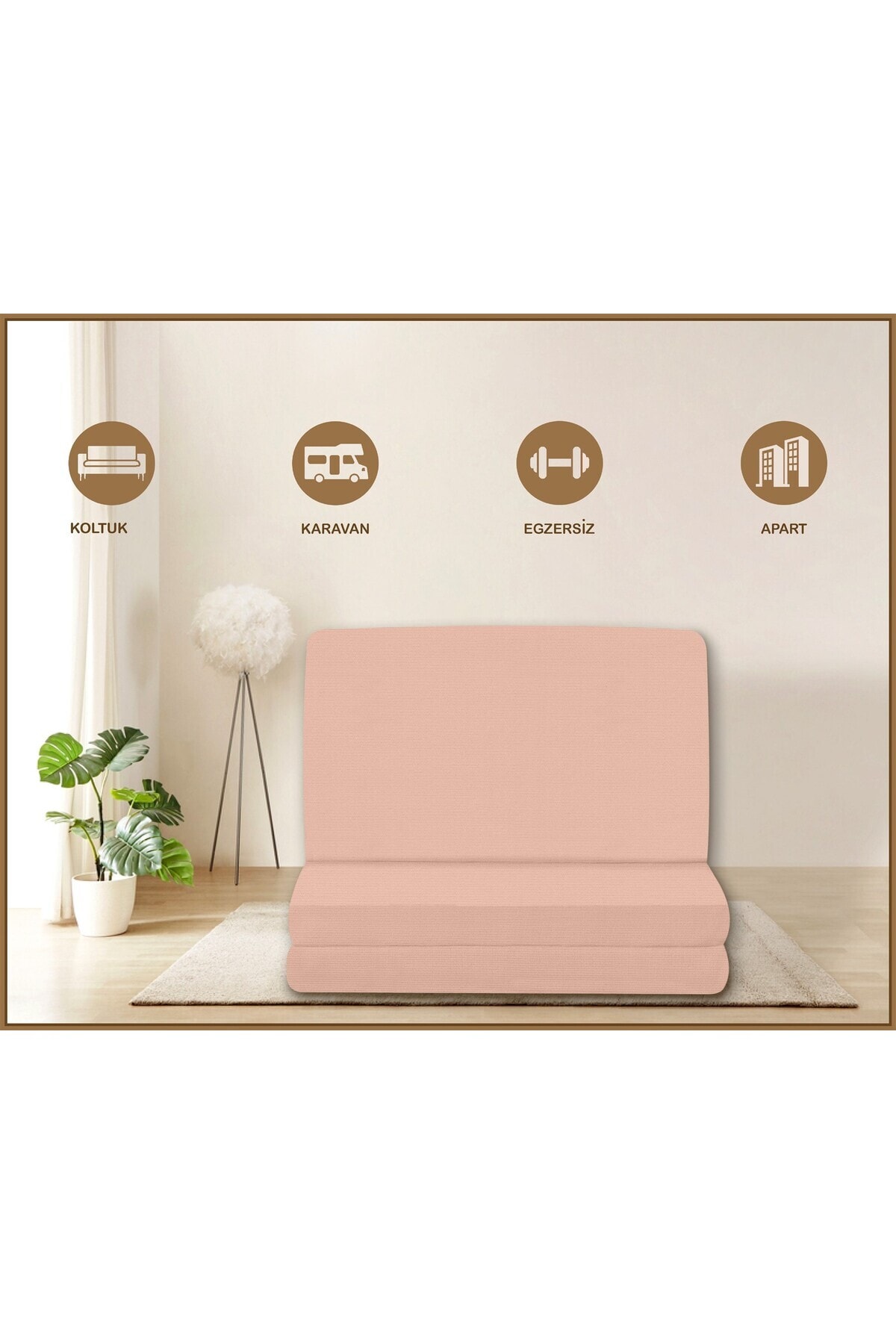 Canvas Açık Pembe Fermuarlı Katlanabilir Yer Yatağı Yer Minderi 70x180x6cm