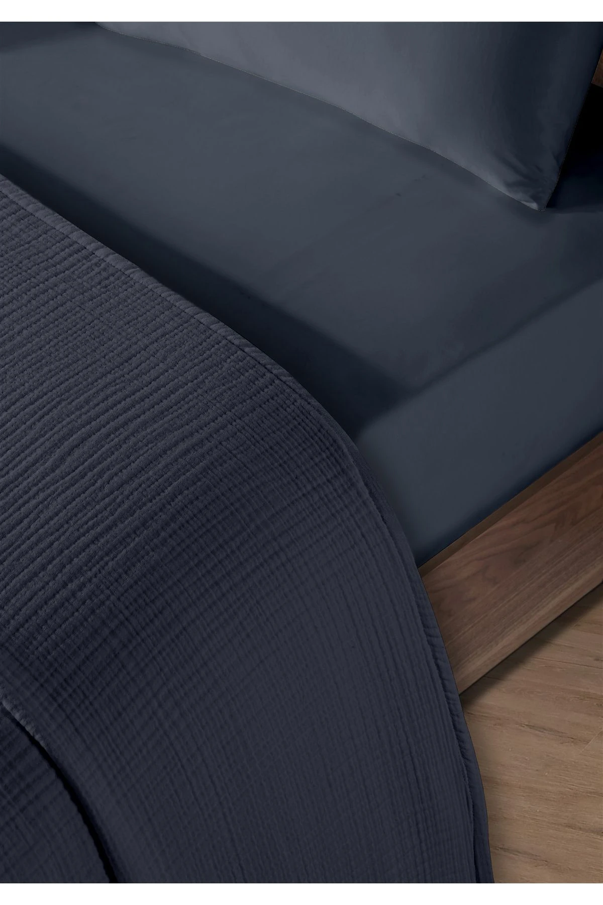 % 100 Doğal Pamuk 4 Kat Müslin Lüks Tek Kişilik Pike Takımı 160x230cm - Laci̇vert