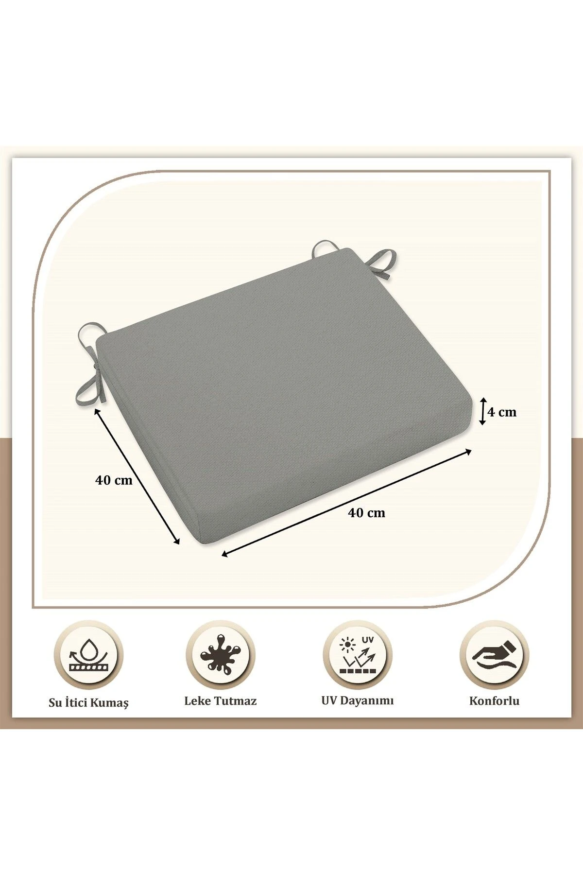 Canva Tekli  Sıvı Geçirmez Leke Tutmaz Fermuarlı Bağcıklı Sandalye Minderi 40 x 40 cm