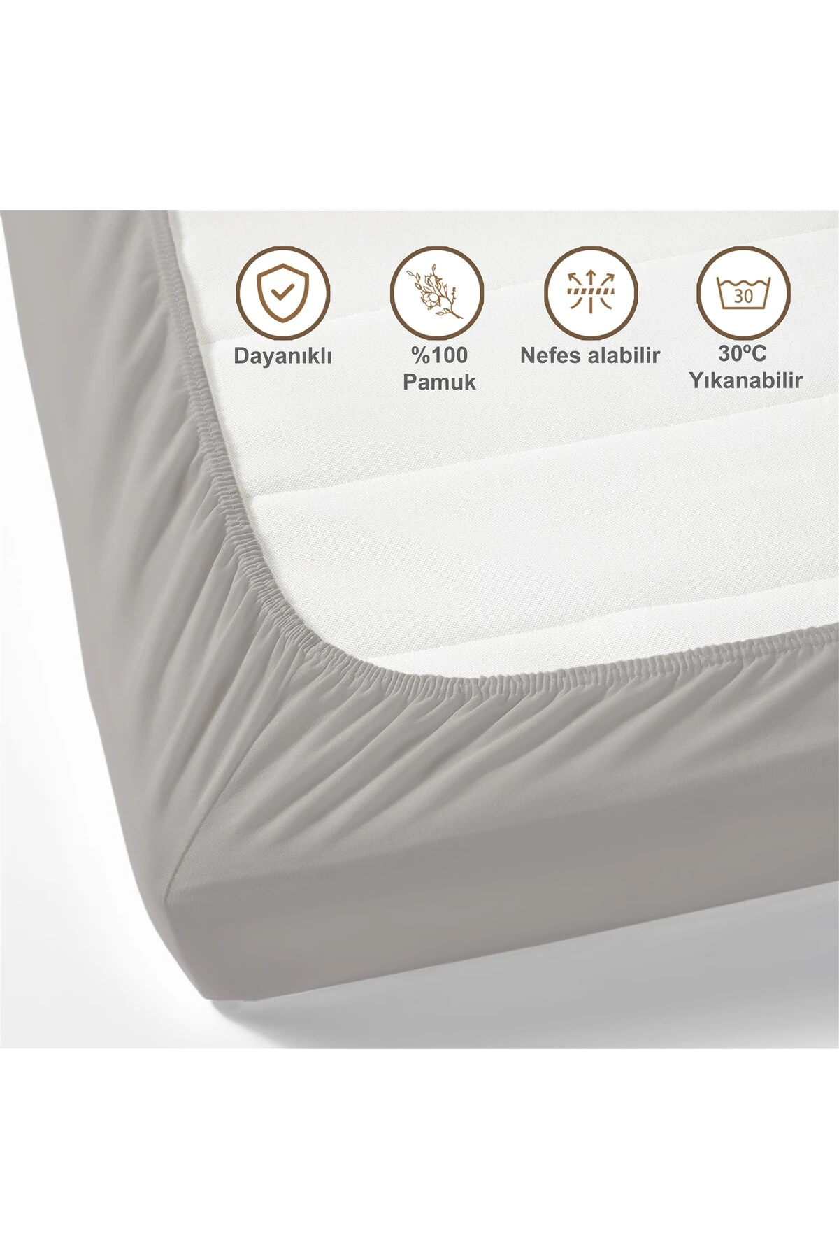 %100 Pamuk Penye Lastikli Çarşaf - Gri̇