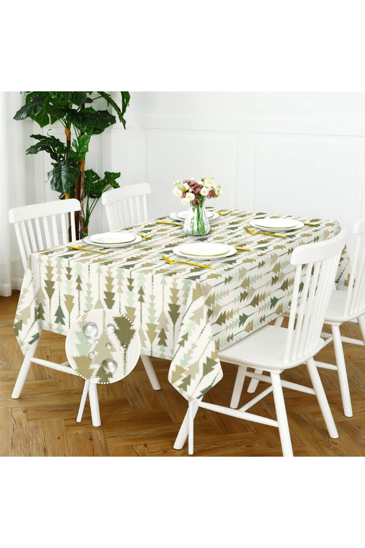 Canvas Desenli Sıvı Geçirmez Leke Tutmaz Masa Örtüsü
