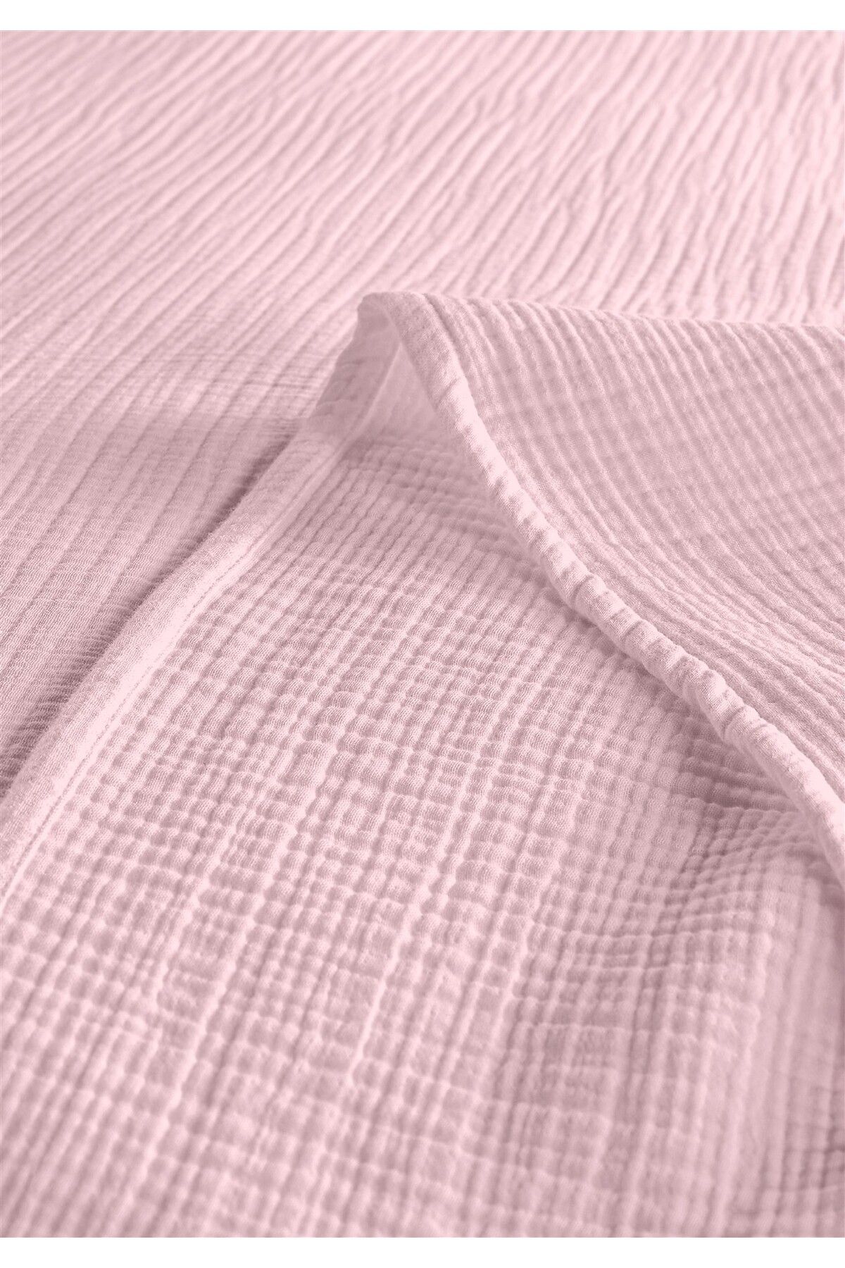 % 100 Doğal Pamuk 4 Kat Müslin Lüks Tek Kişilik Pike Takımı 160x230cm - Pembe