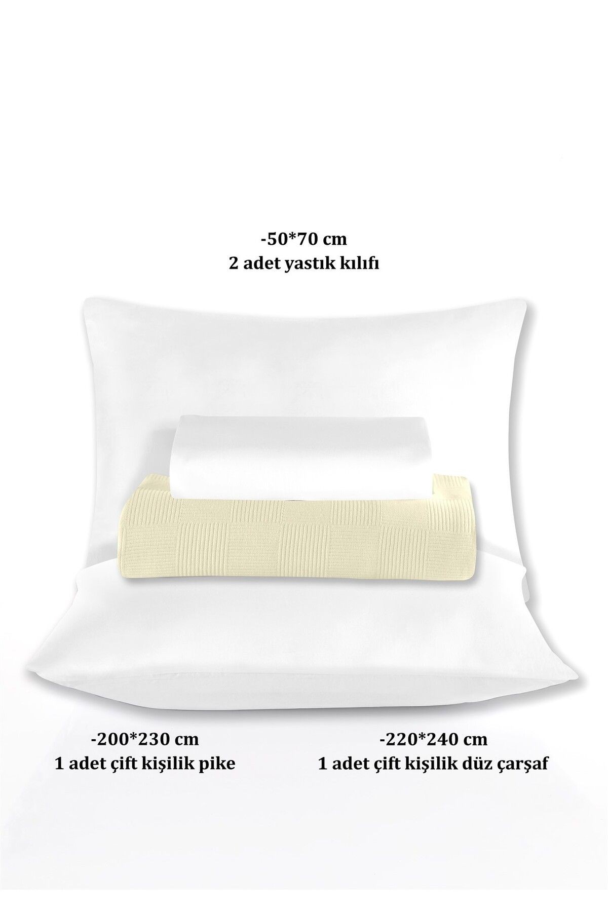 %100 Pamuk Çift Kişilik Açık Sarı Otel Pike Takım 200 x 230 cm