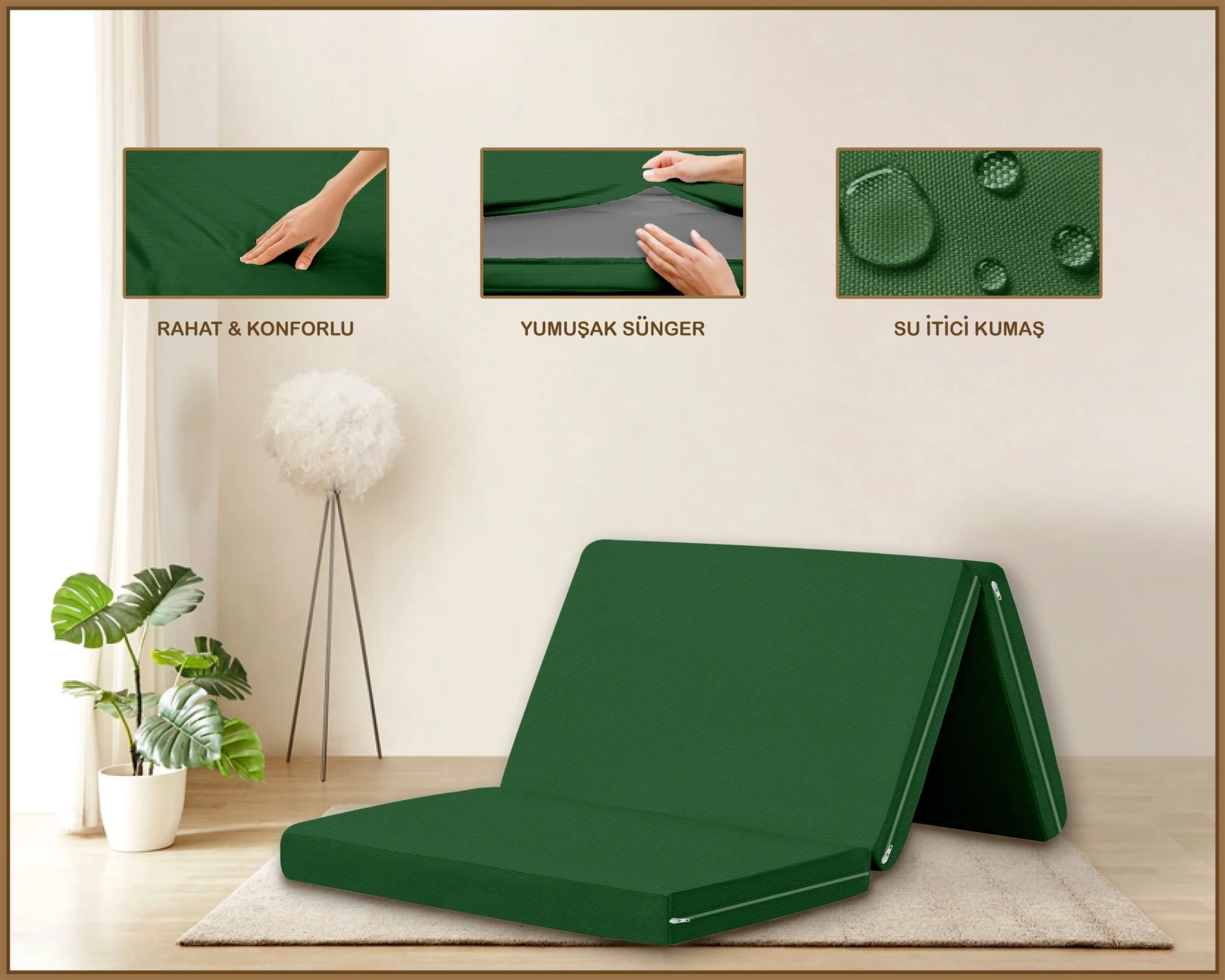 Canvas  Fermuarlı Katlanabilir Yer Yatağı Yer Minderi 60x180x6cm