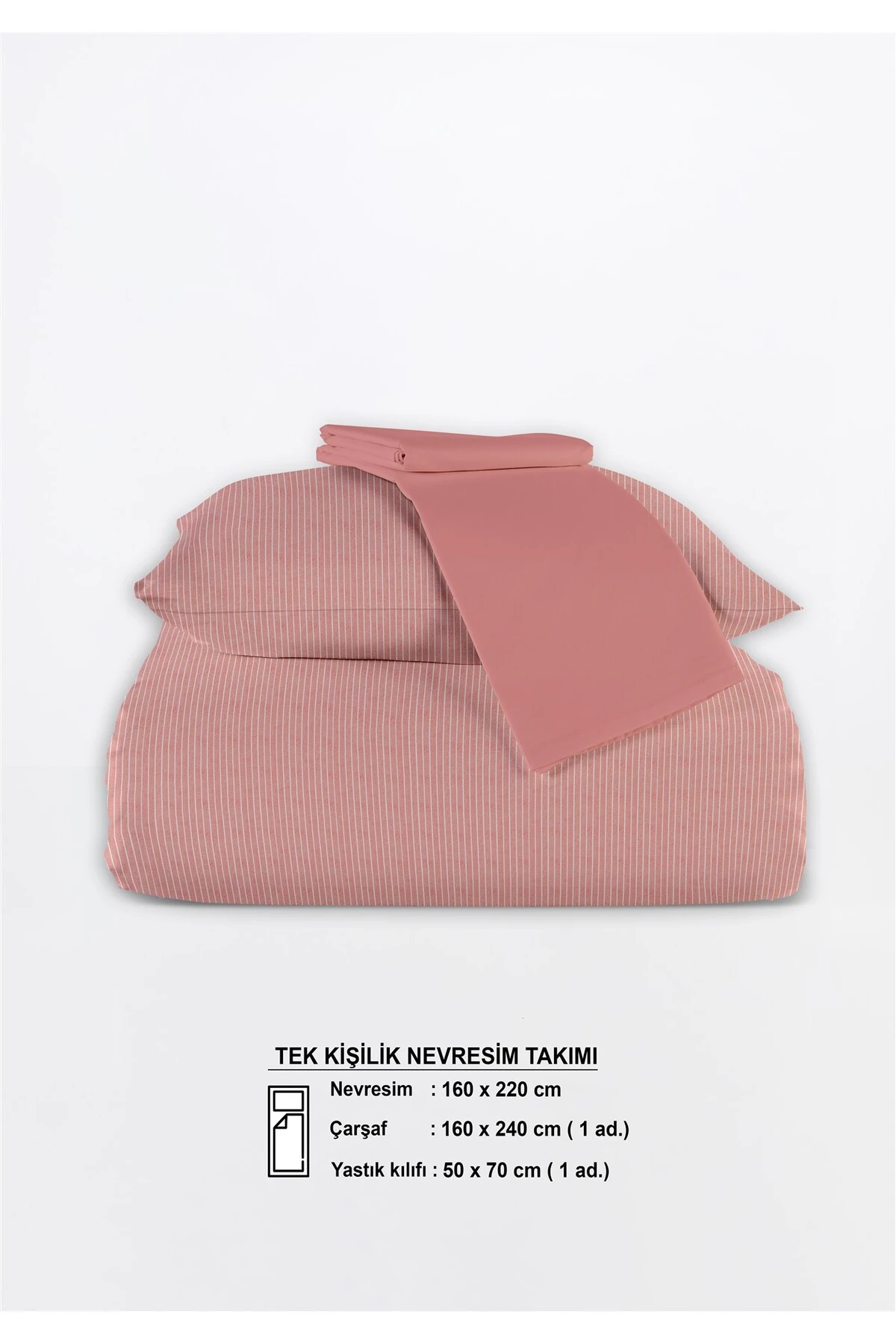 Line %100 Pamuk Ranforce Akay Ipliği Boyalı Nevresim Takımı Tek Kişilik - 160x220 cm - akay kirmizi