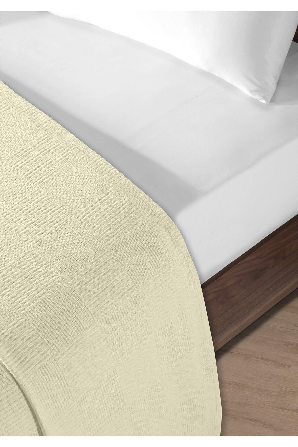 %100 Pamuk Çift Kişilik Açık Sarı Otel Pike Takım 200 x 230 cm