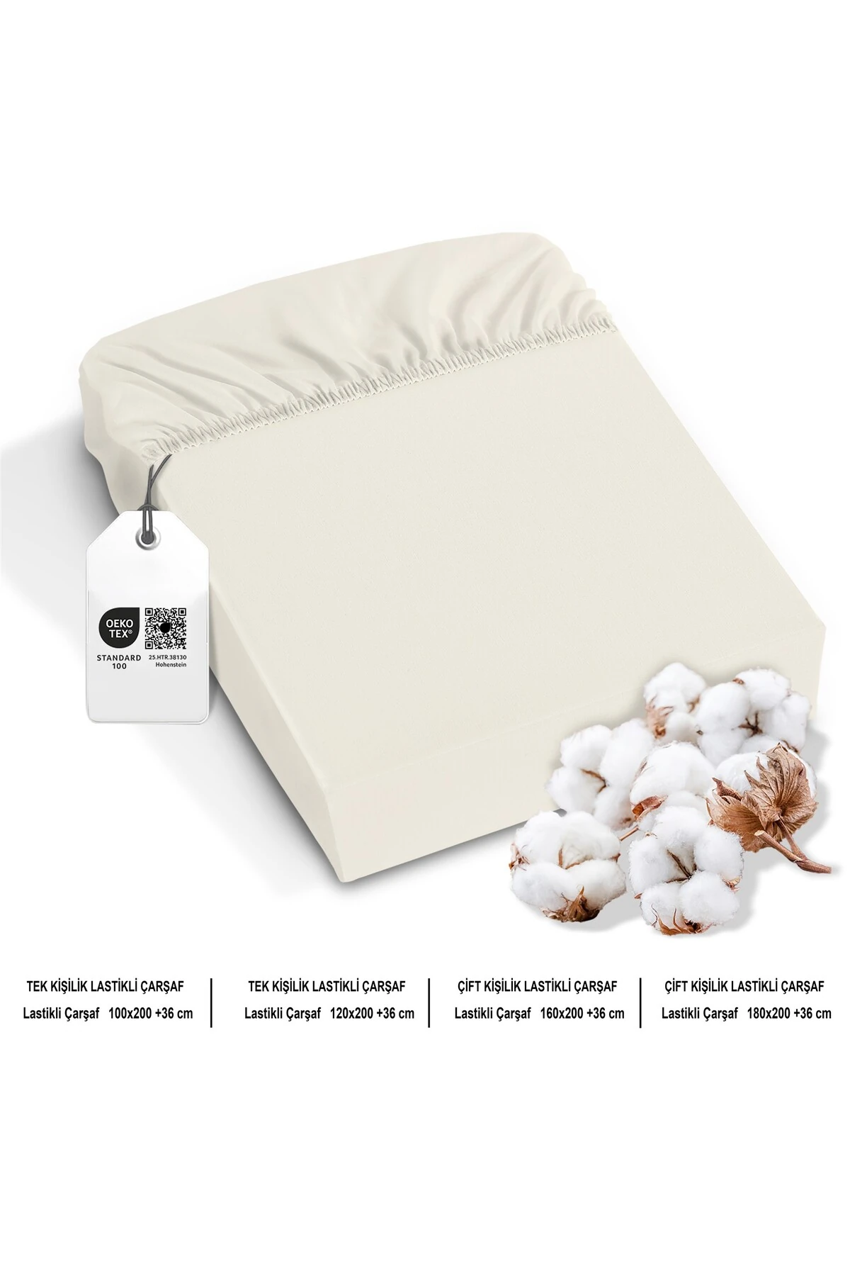 %100 Pamuk Penye Lastikli Çarşaf - Krem
