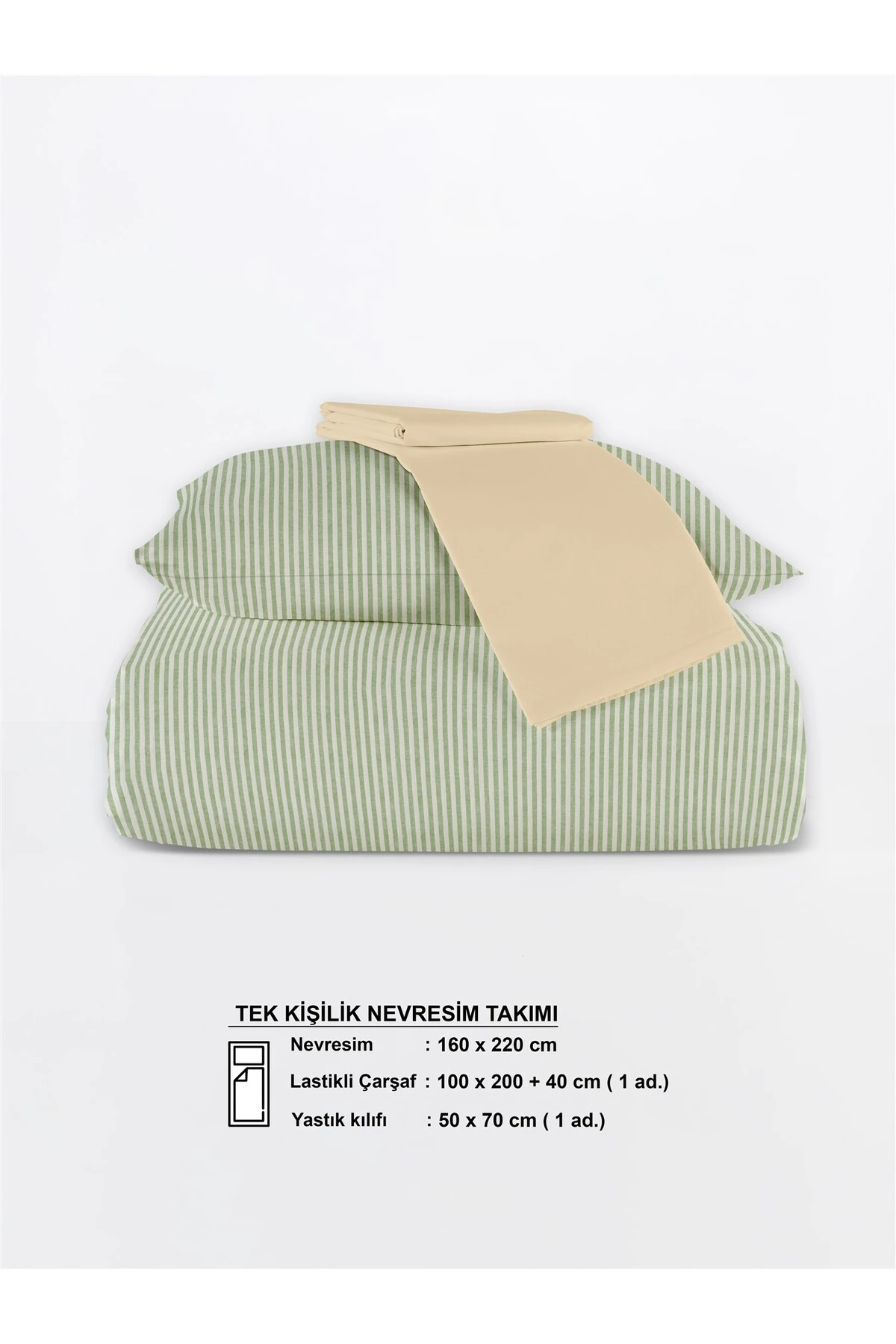 Mira %100 Pamuk Ranforce Yezra Ipliği Boyalı Nevresim Takımı Tek Kişilik - 160x220 cm - Yeşi̇l